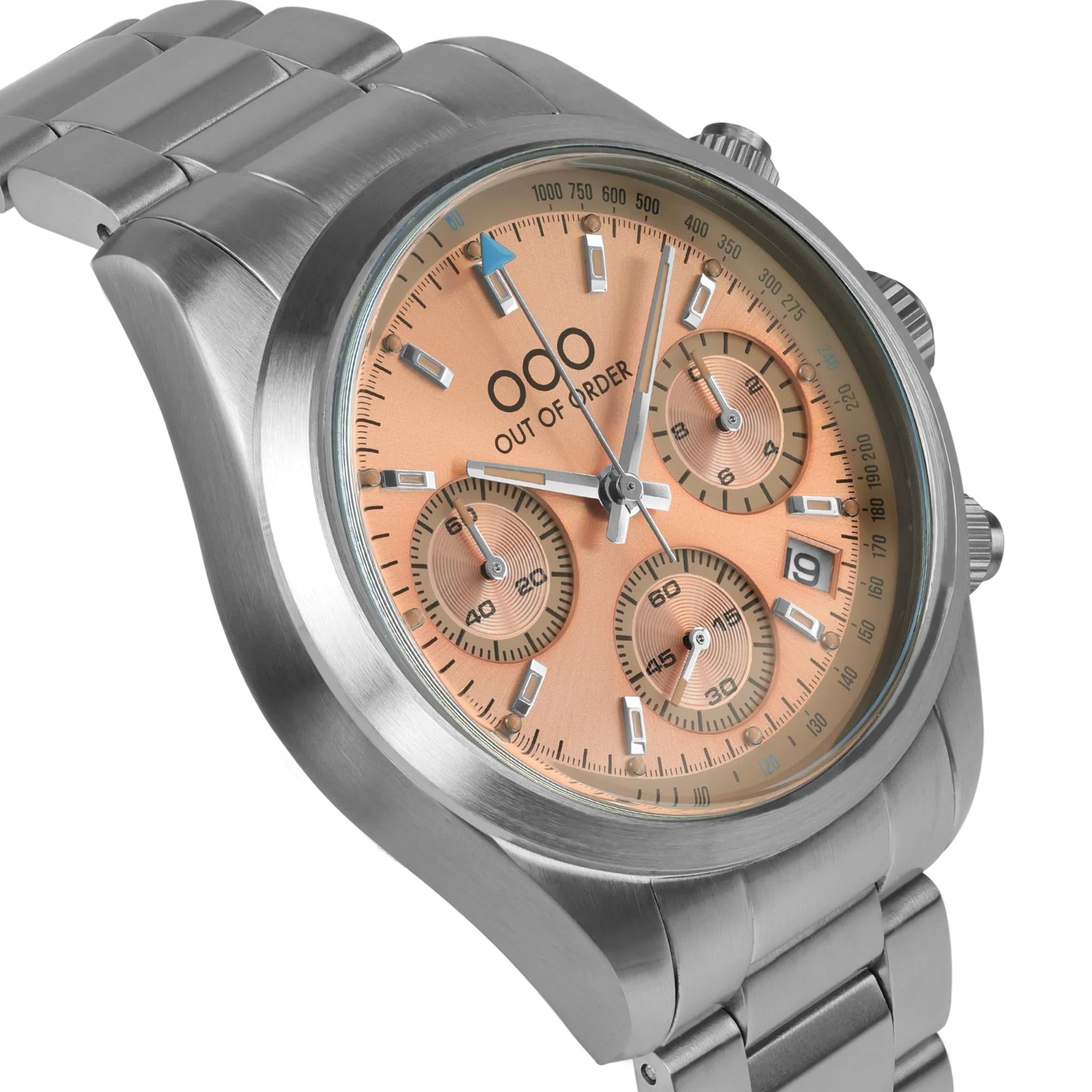 Out of Order Sporty Cronografo Ultra Brush Quartz Peach Dial Steel Strap Unisex Watch OOO.001-23.PE.AC.SS