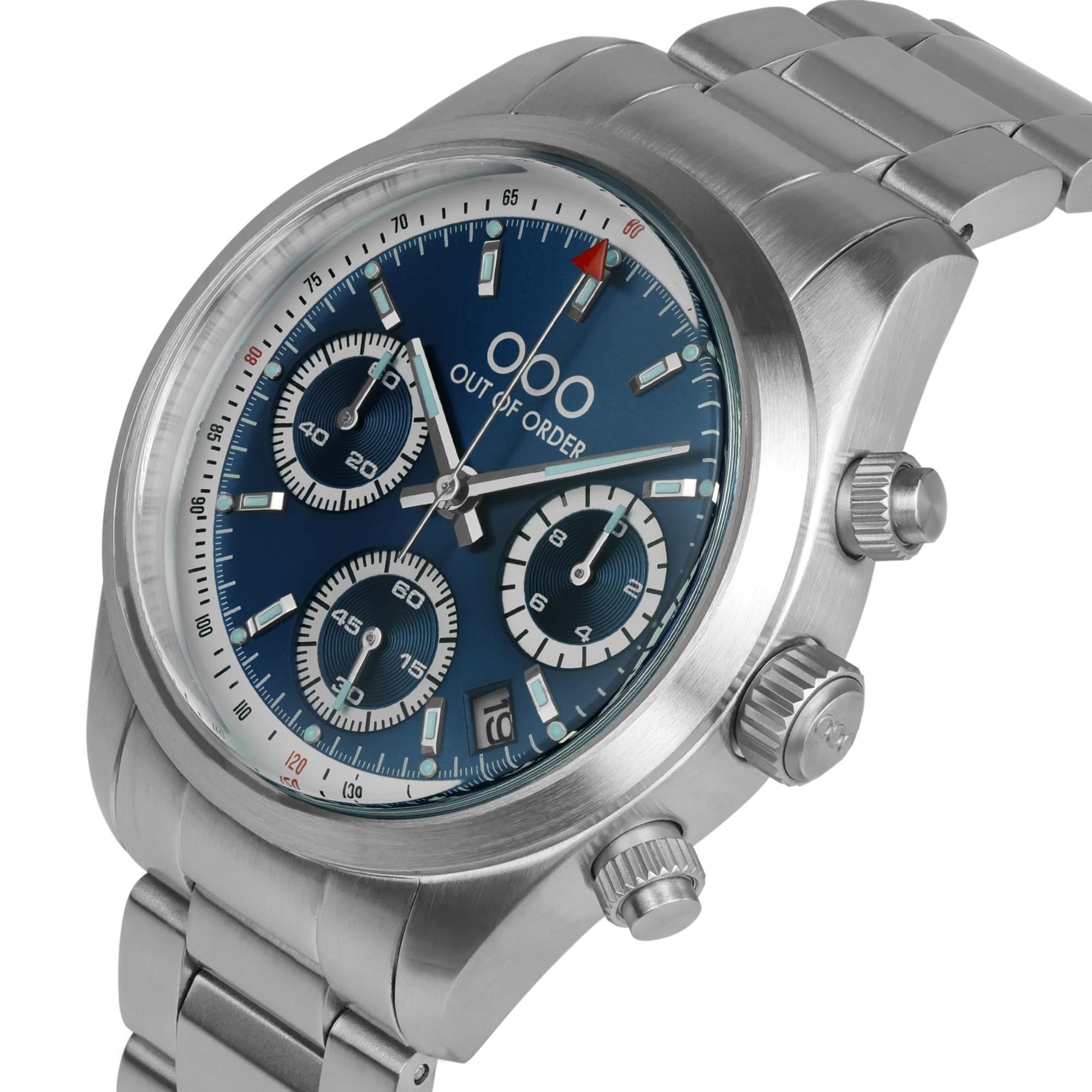 Out of Order Sporty Cronografo Ultra Brush Quartz Blue Dial Steel Strap Unisex Watch OOO.001-23.BL.AC.SS