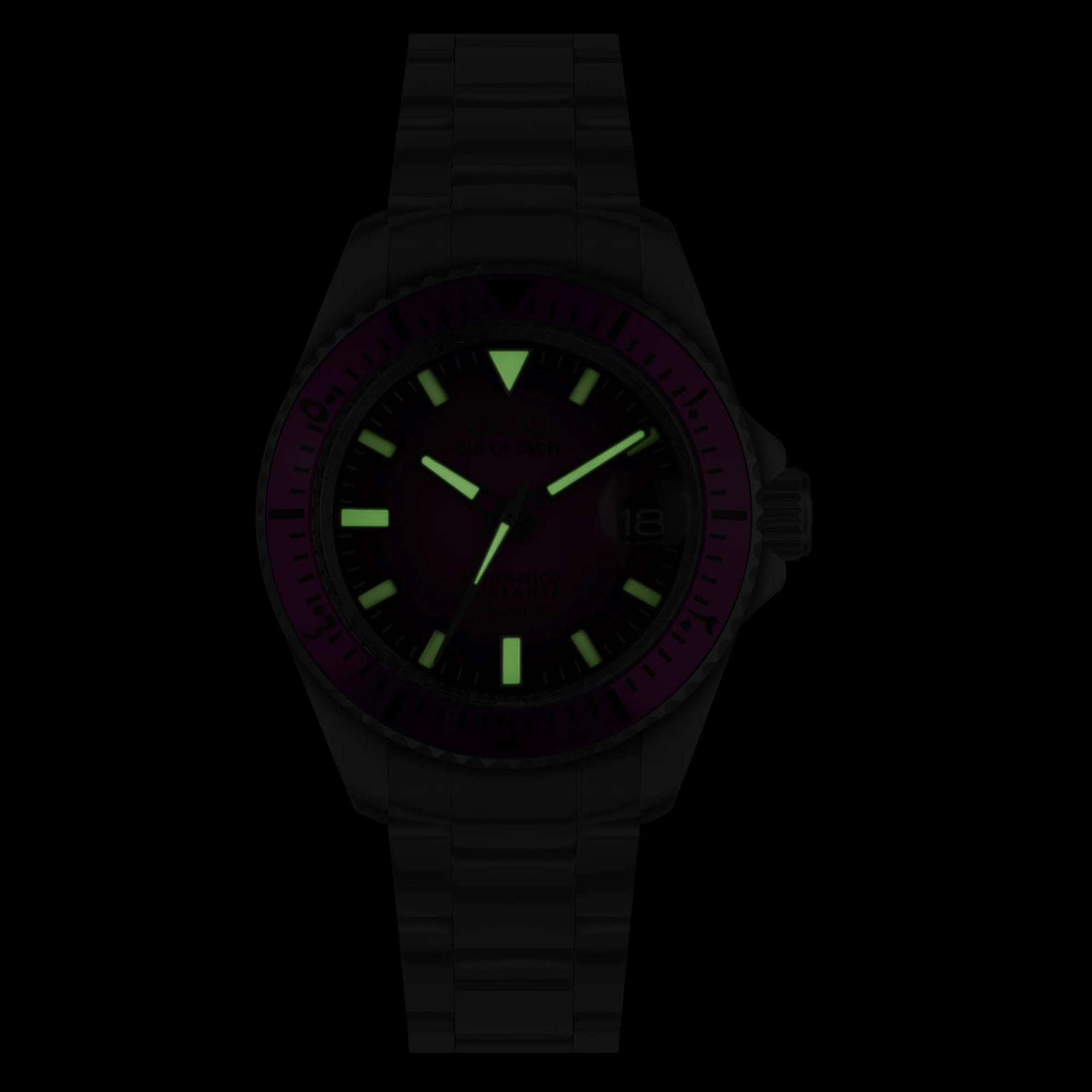 Out of Order Automatico Quaranta Ultra Distressed Automatic Magenta Dial Steel Strap Men's Watch OOO.001-21.FX