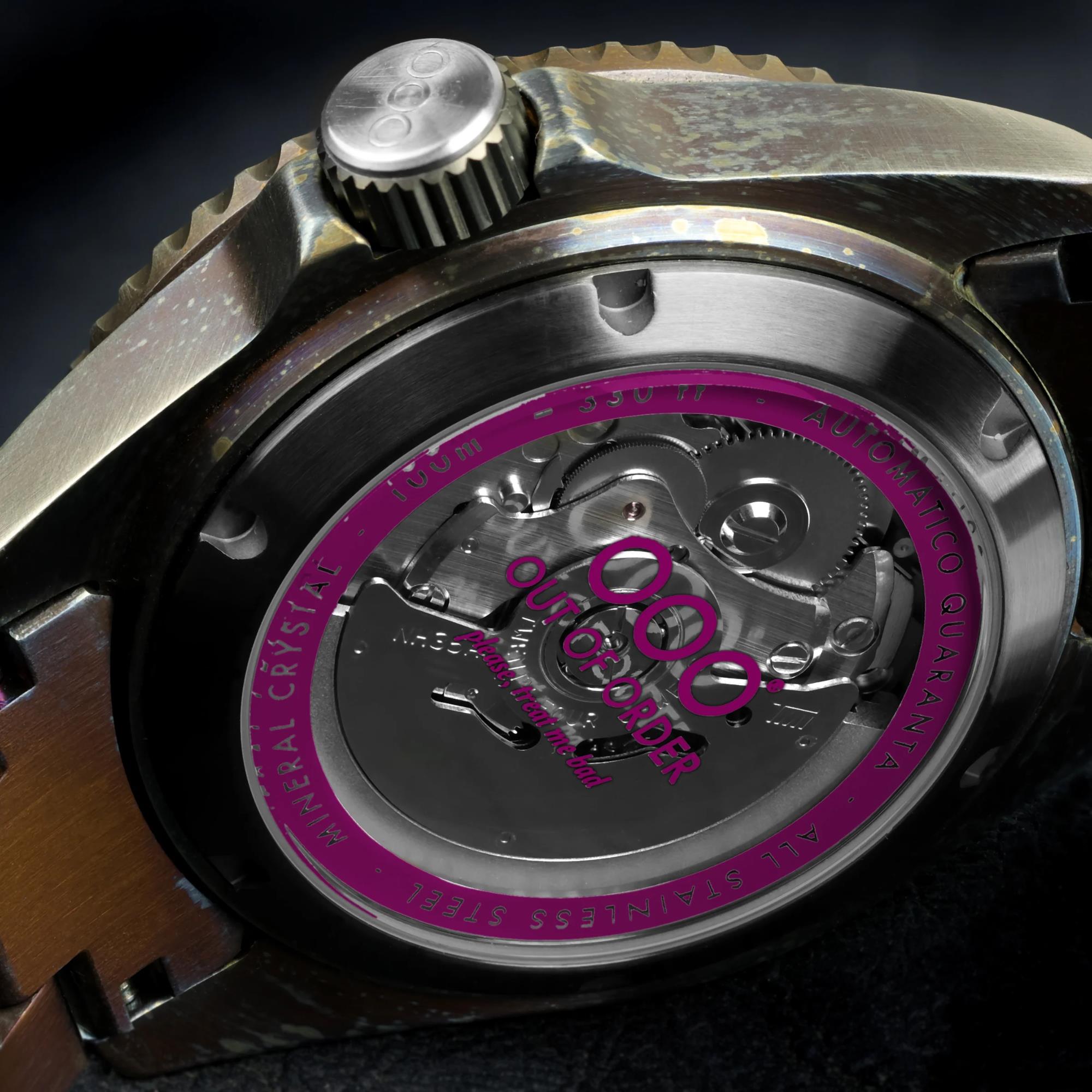 Out of Order Automatico Quaranta Ultra Distressed Automatic Magenta Dial Steel Strap Men's Watch OOO.001-21.FX