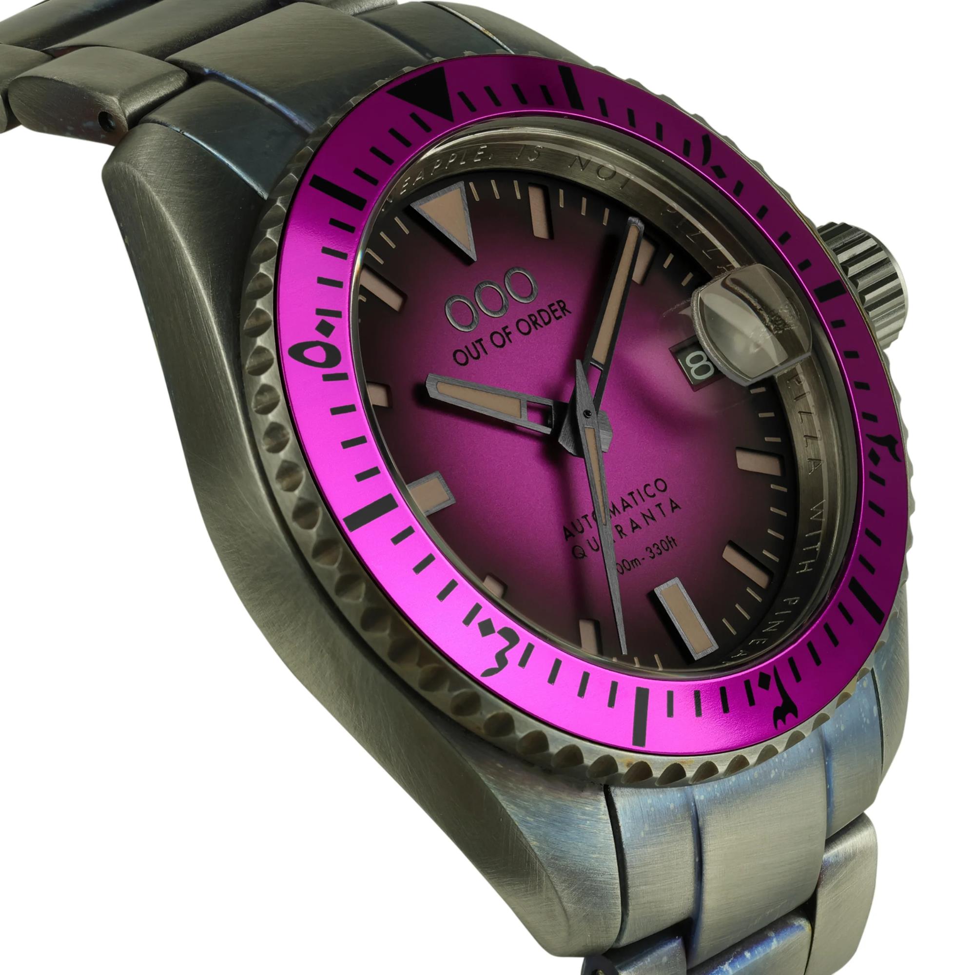 Out of Order Automatico Quaranta Ultra Distressed Automatic Magenta Dial Steel Strap Men's Watch OOO.001-21.FX