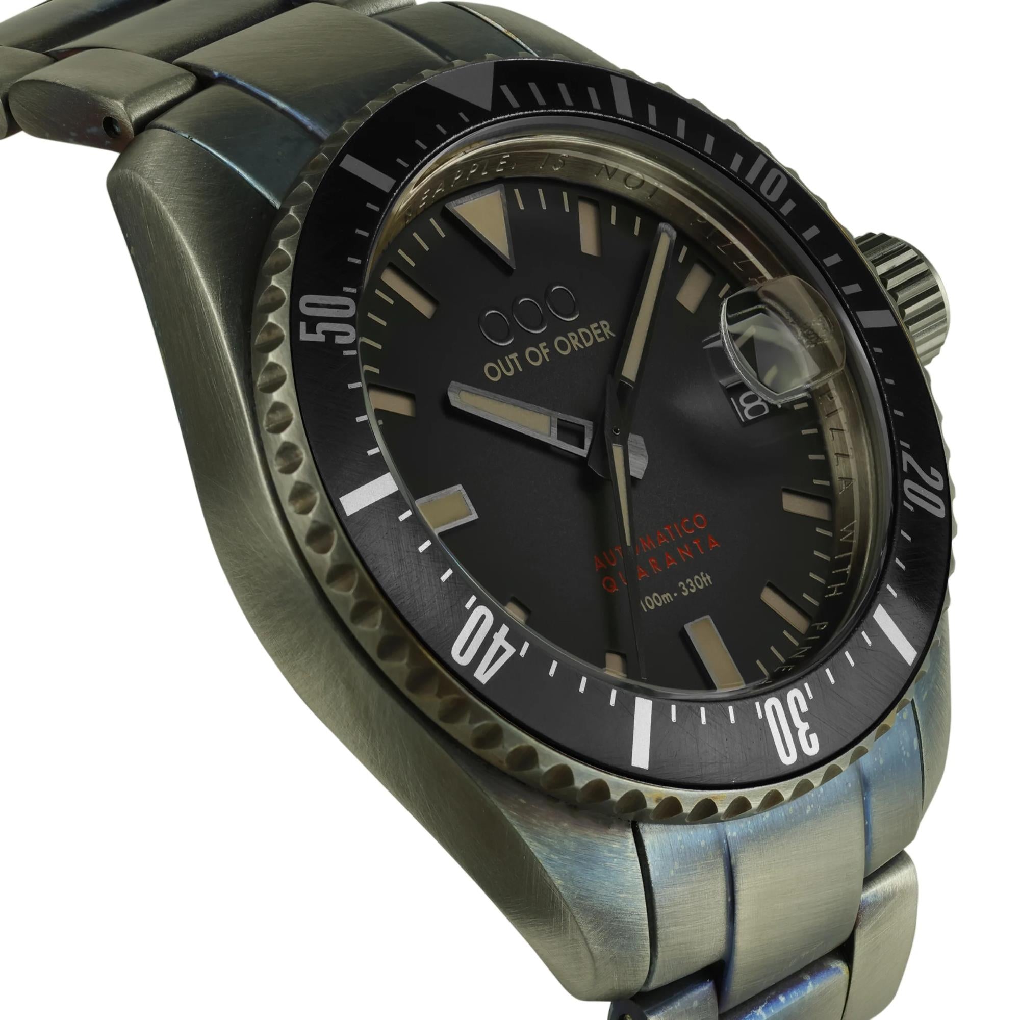 Out of Order Automatico Quaranta Ultra Distressed Automatic Black Dial Steel Strap Men's Watch OOO.001-21.NE
