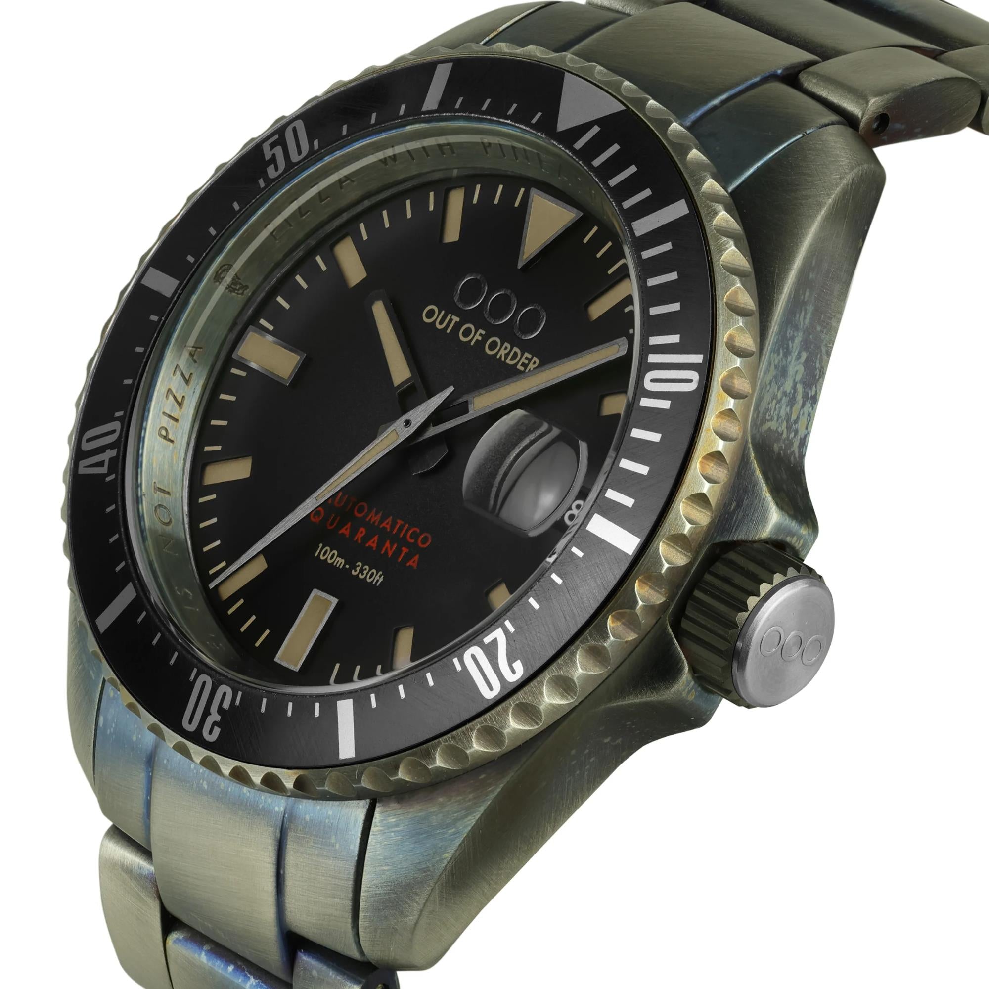 Out of Order Automatico Quaranta Ultra Distressed Automatic Black Dial Steel Strap Men's Watch OOO.001-21.NE