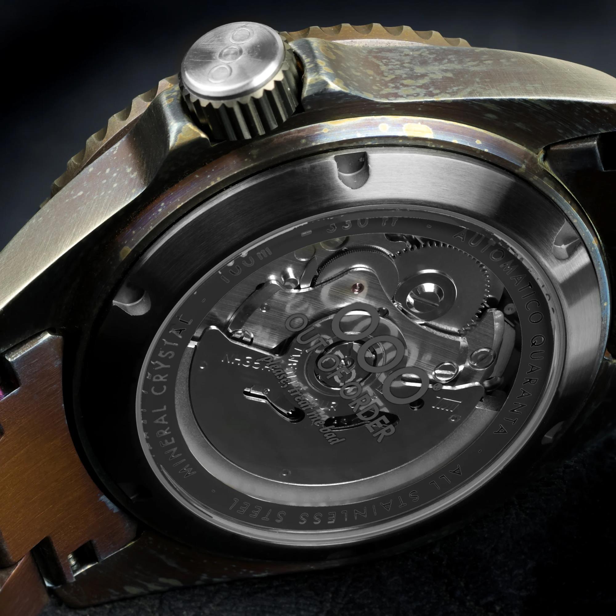 Out of Order Automatico Quaranta Ultra Distressed Automatic Black Dial Steel Strap Men's Watch OOO.001-21.NE