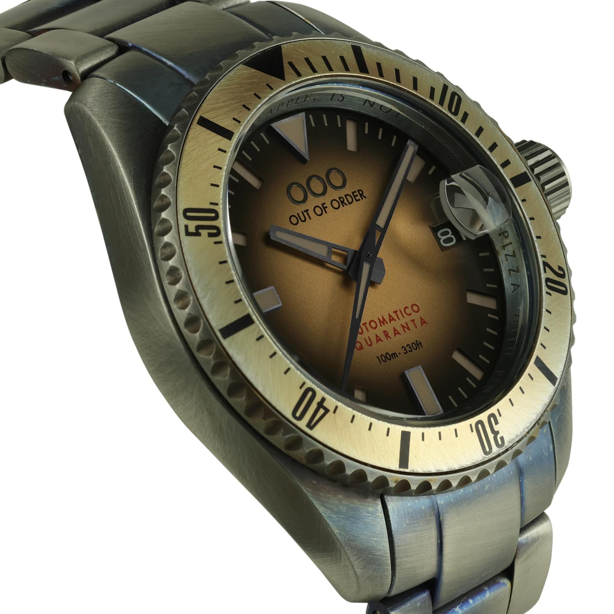 Out of Order Automatico Quaranta Ultra Distressed Automatic Sunburst Sand Dial Steel Strap Men's Watch OOO.001-21.SA