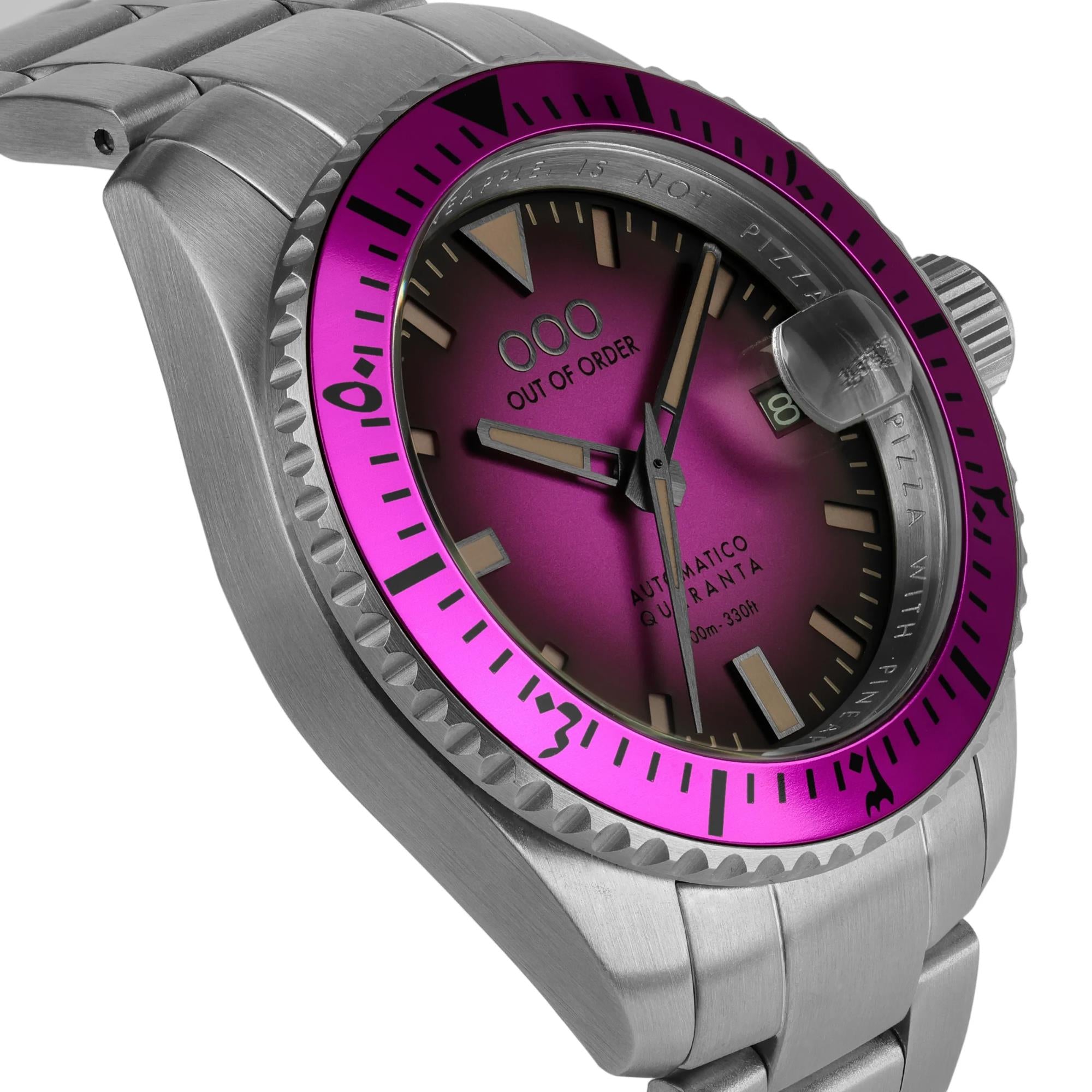 Out of Order Automatico Quaranta Ultra Brushed Magenta Dial Steel Strap Men's Watch OOO.001-21.FX.SS