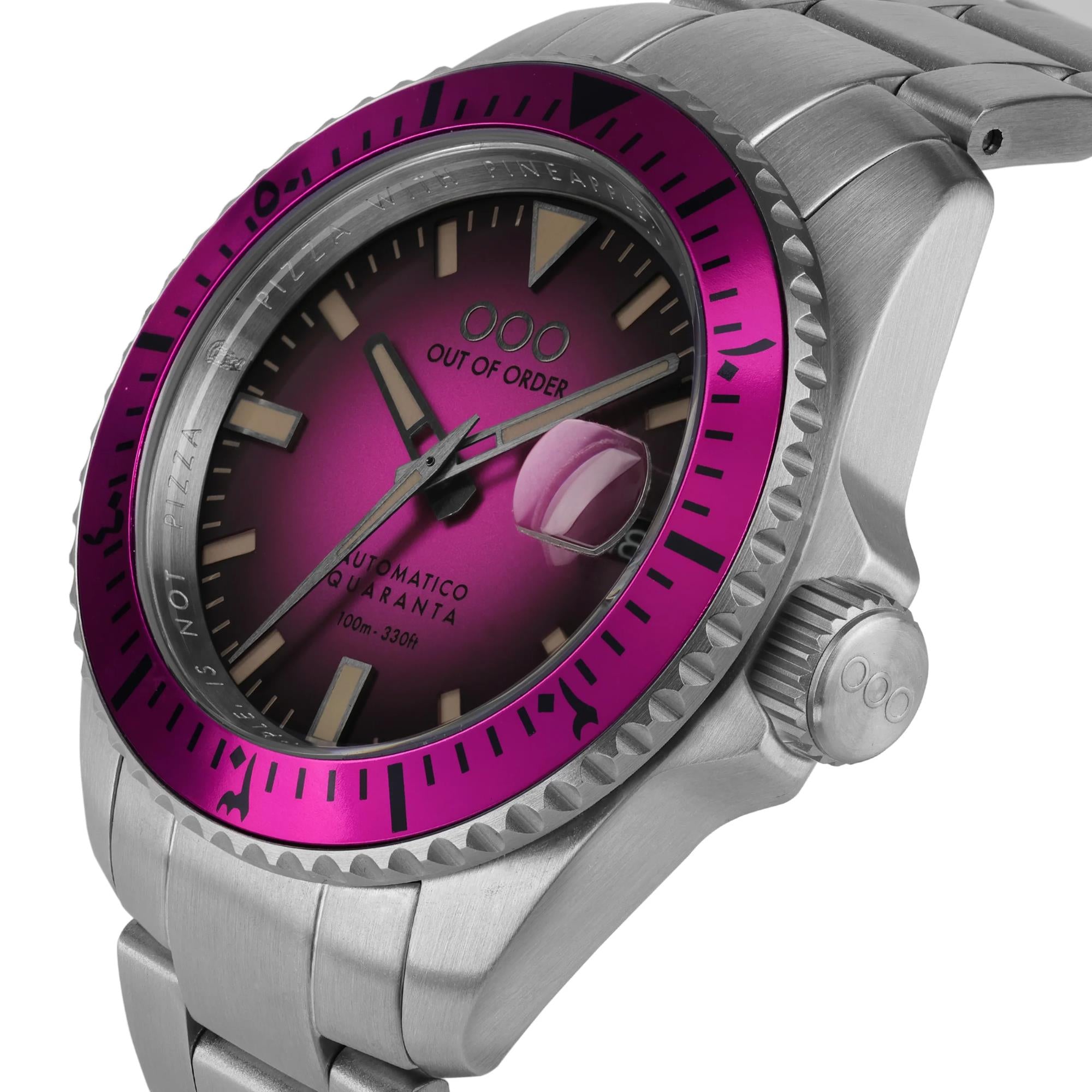 Out of Order Automatico Quaranta Ultra Brushed Magenta Dial Steel Strap Men's Watch OOO.001-21.FX.SS