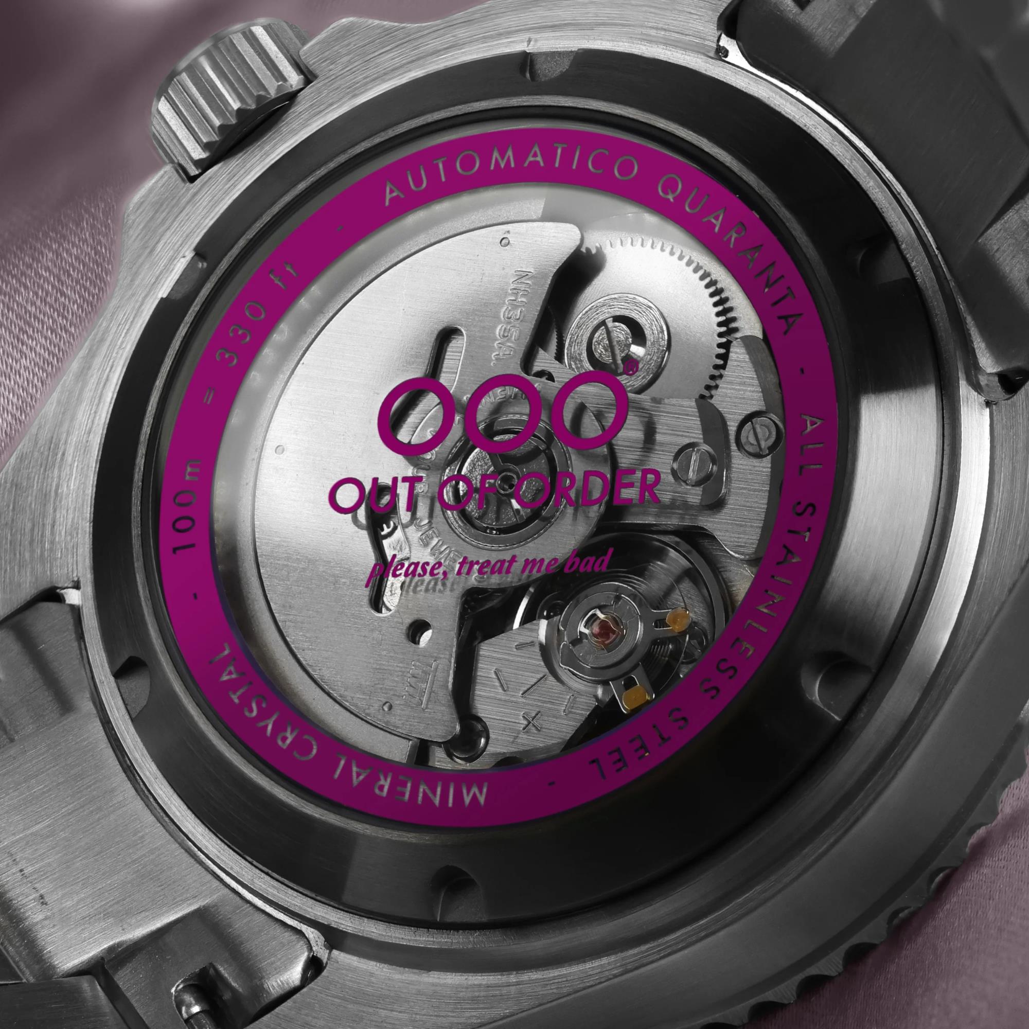 Out of Order Automatico Quaranta Ultra Brushed Magenta Dial Steel Strap Men's Watch OOO.001-21.FX.SS