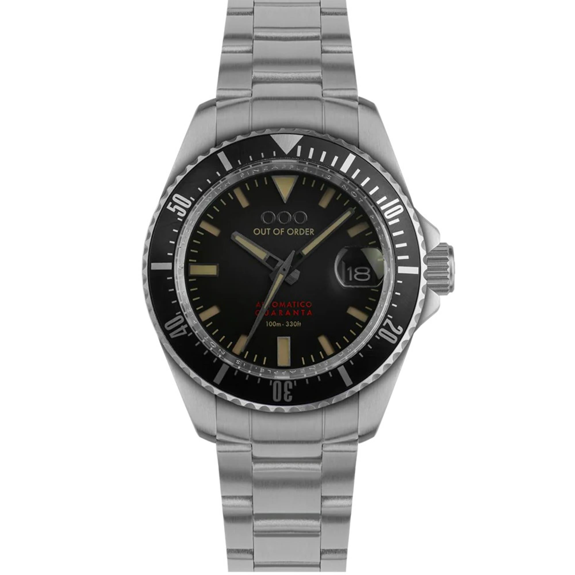 Out Of Order Automatico Quaranta Ultra Brushed Black Dial Steel Strap Men's Watch OOO.001-21.NE.SS