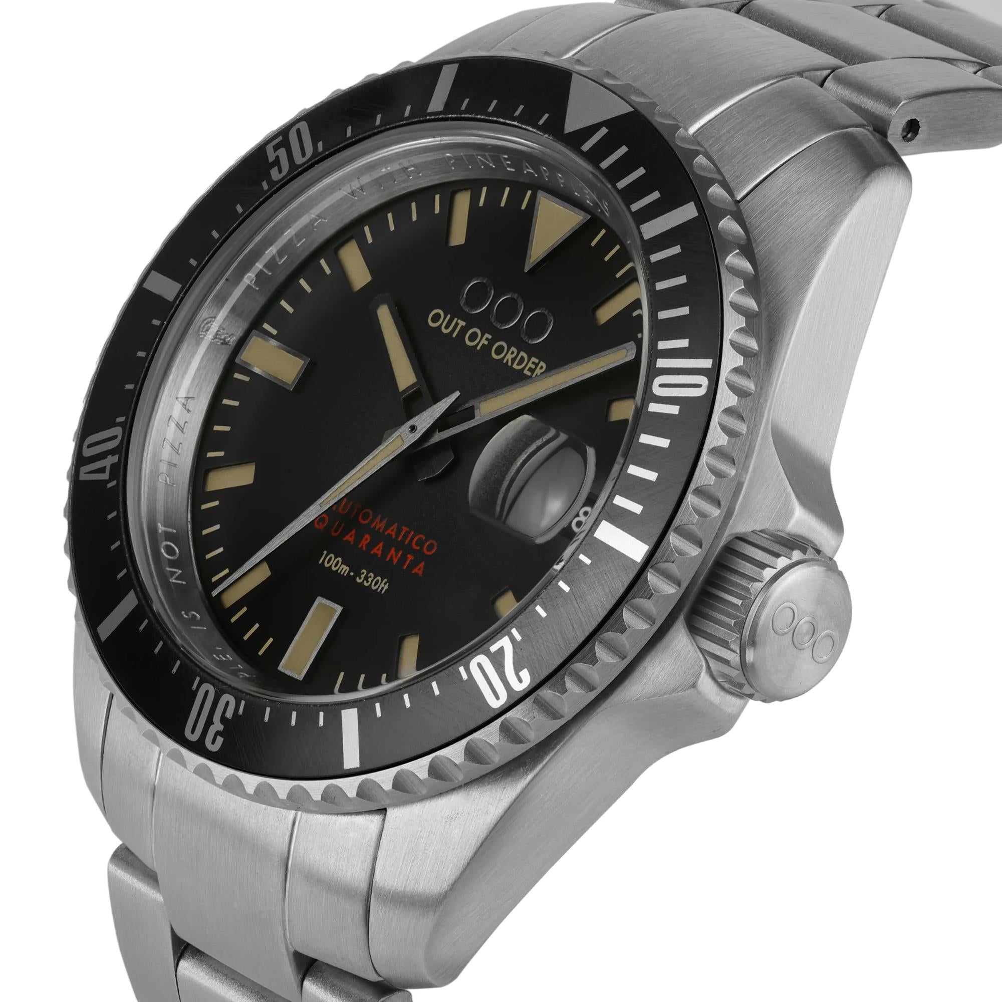 Out Of Order Automatico Quaranta Ultra Brushed Black Dial Steel Strap Men's Watch OOO.001-21.NE.SS