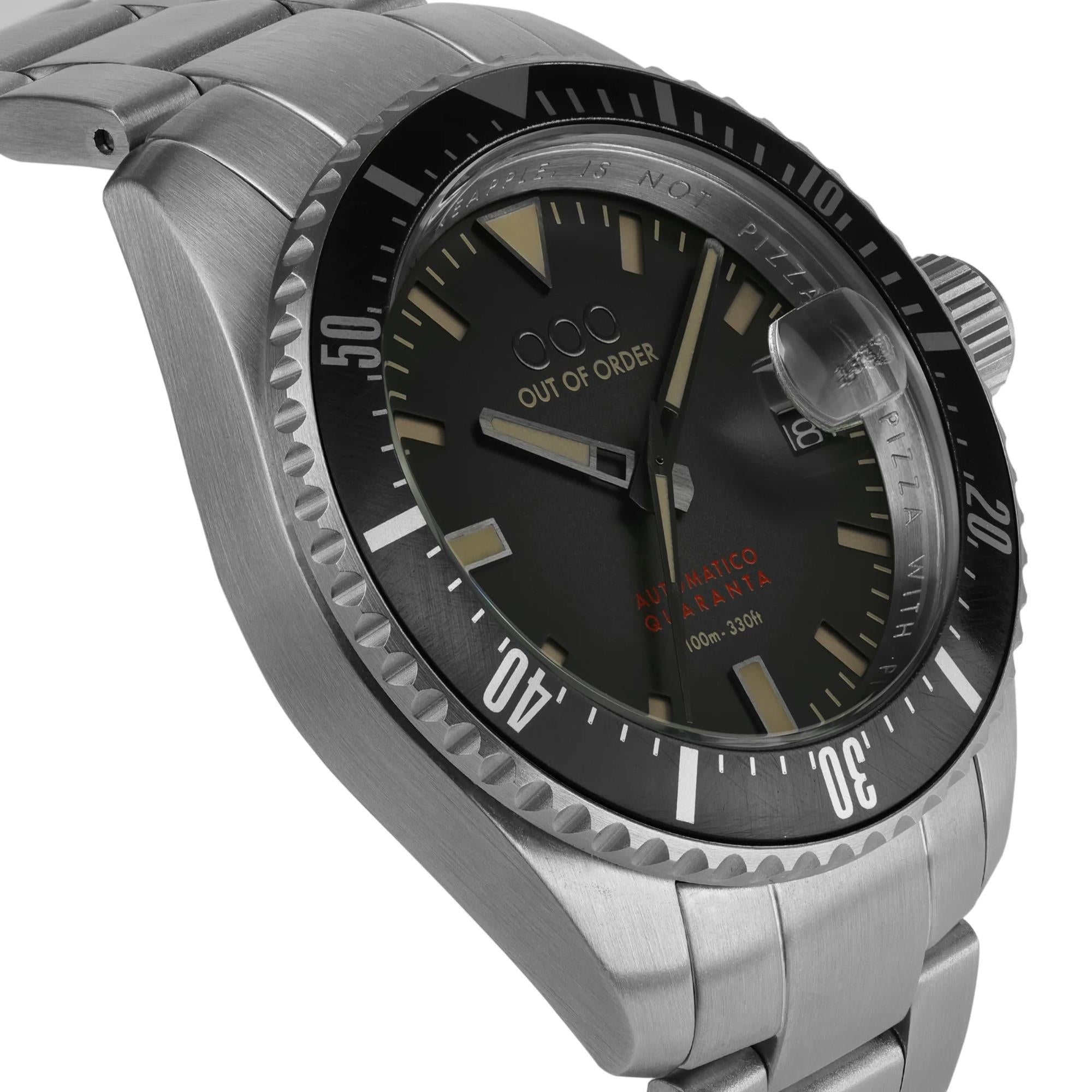 Out Of Order Automatico Quaranta Ultra Brushed Black Dial Steel Strap Men's Watch OOO.001-21.NE.SS
