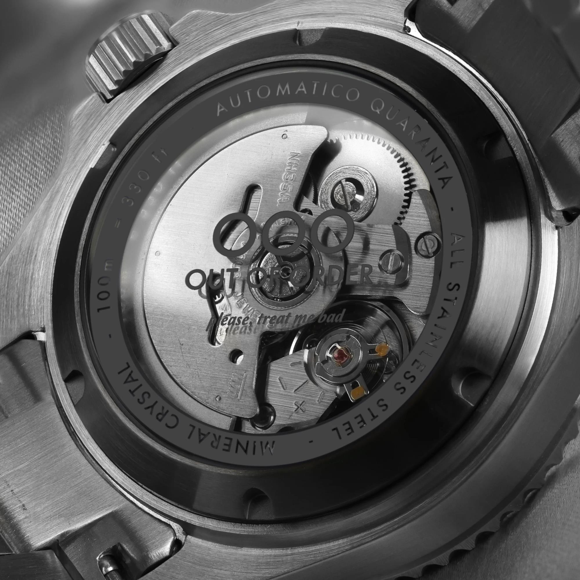 Out Of Order Automatico Quaranta Ultra Brushed Black Dial Steel Strap Men's Watch OOO.001-21.NE.SS