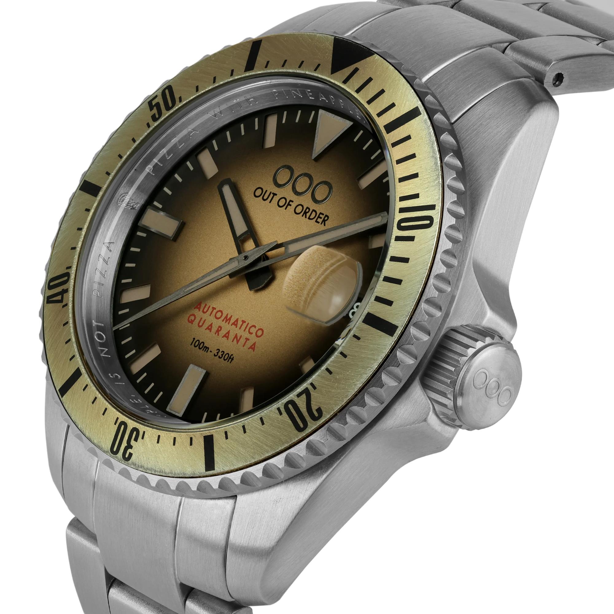 Out Of Order Automatrico Quaranta Ultra Brushed Sunburst Sand Dial Steel Strap Men's Watch OOO.001-21.SA.SS