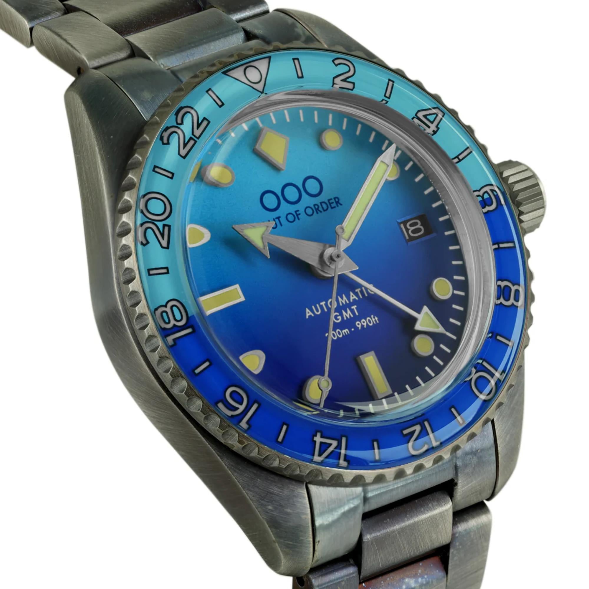 Out Of Order Bomba Blu Shaker Automatic GMT Ultra Brushed Blue Dial Steel Strap Men's Watch OOO.001-25.BB.BAND