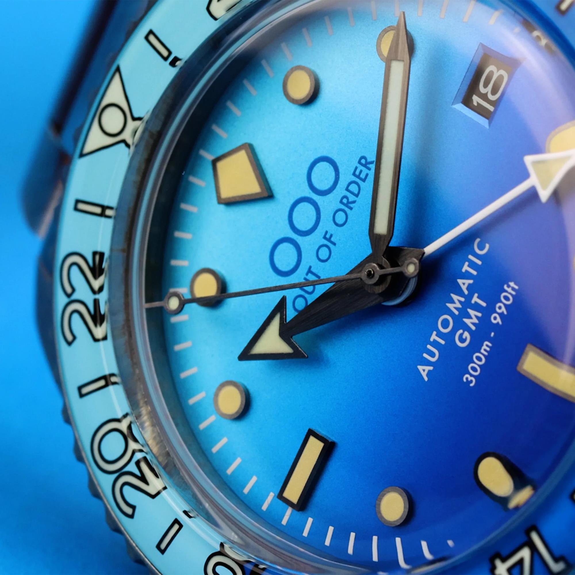 Out Of Order Bomba Blu Shaker Automatic GMT Ultra Brushed Blue Dial Steel Strap Men's Watch OOO.001-25.BB.BAND