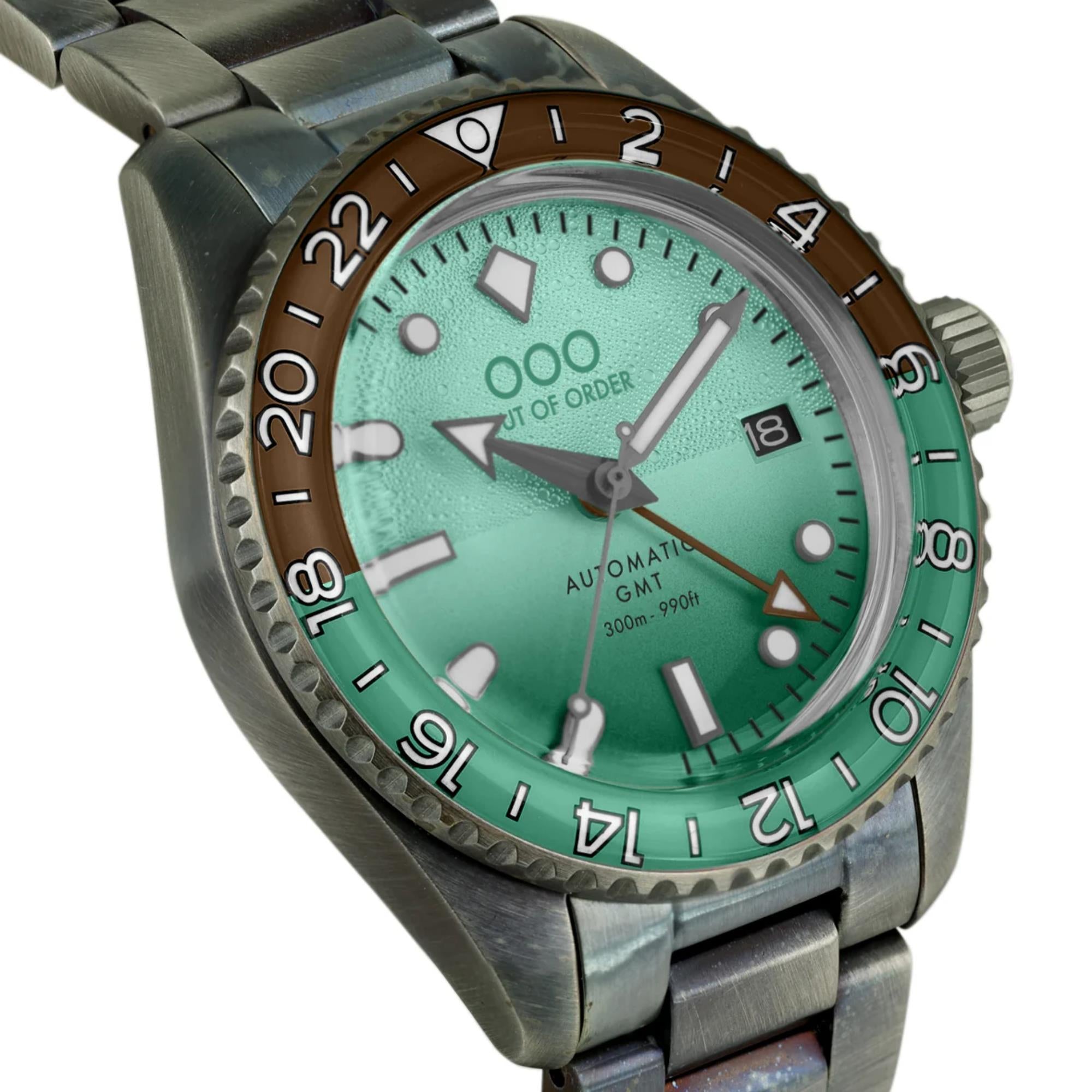 Out Of Order After 8 Shaker Automatic GMT Mint Green Dial Steel Strap Men's Watch OOO.001-25.AE.BAND