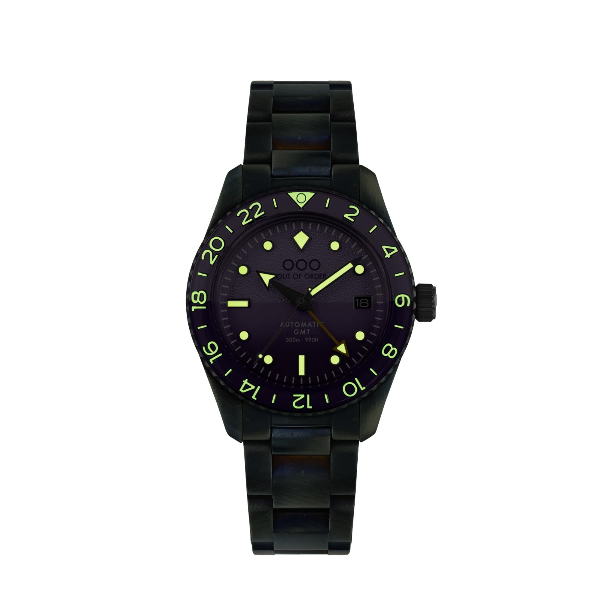 Out Of Order Shaker Automatic GMT Ultra Distressed Purple Dial Steel Strap Men's Watch OOO.001-25.LA.BAND