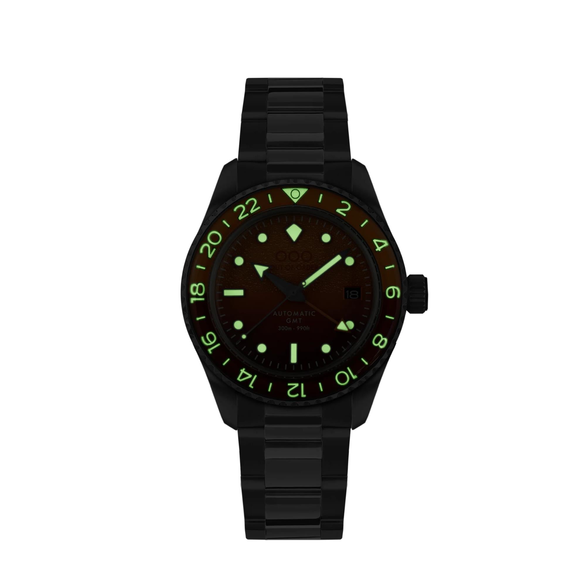 Out Of Order Negroni Shaker Automatic GMT Ultra-Brushed Orange Dial Steel Strap Unisex Watch OOO.001-25.NE.BAND.SS