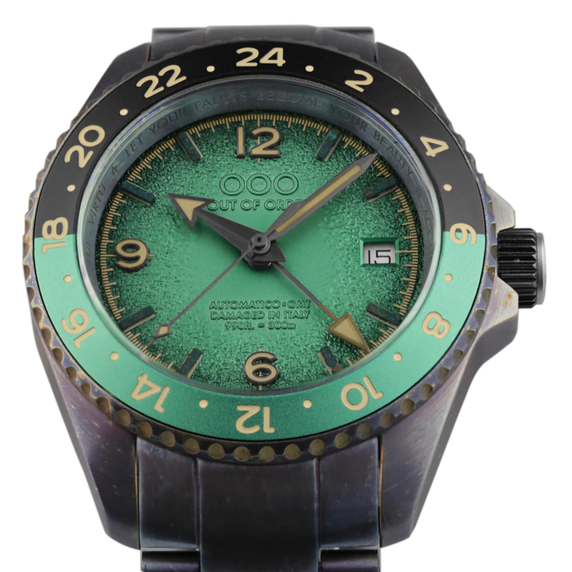 Out Of Order Green Trecento GMT Automatic Green Dial Steel Strap Men's Watch OOO.001-24.VE