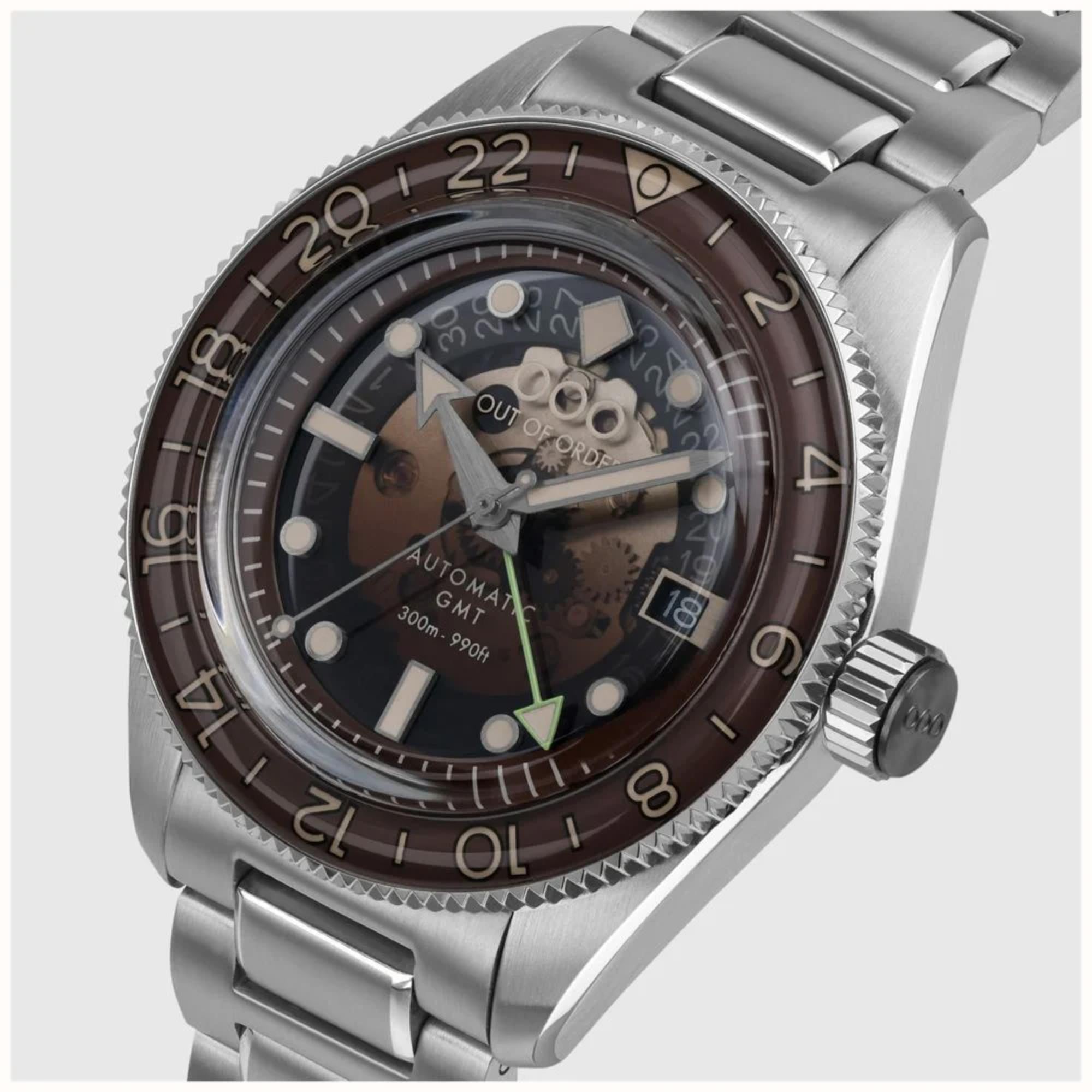 Out of Order Limited Edition Shaker Cuba Libre Automatic GMT Steel Strap Men's Watch OOO.001-25.CL.BAND.SS