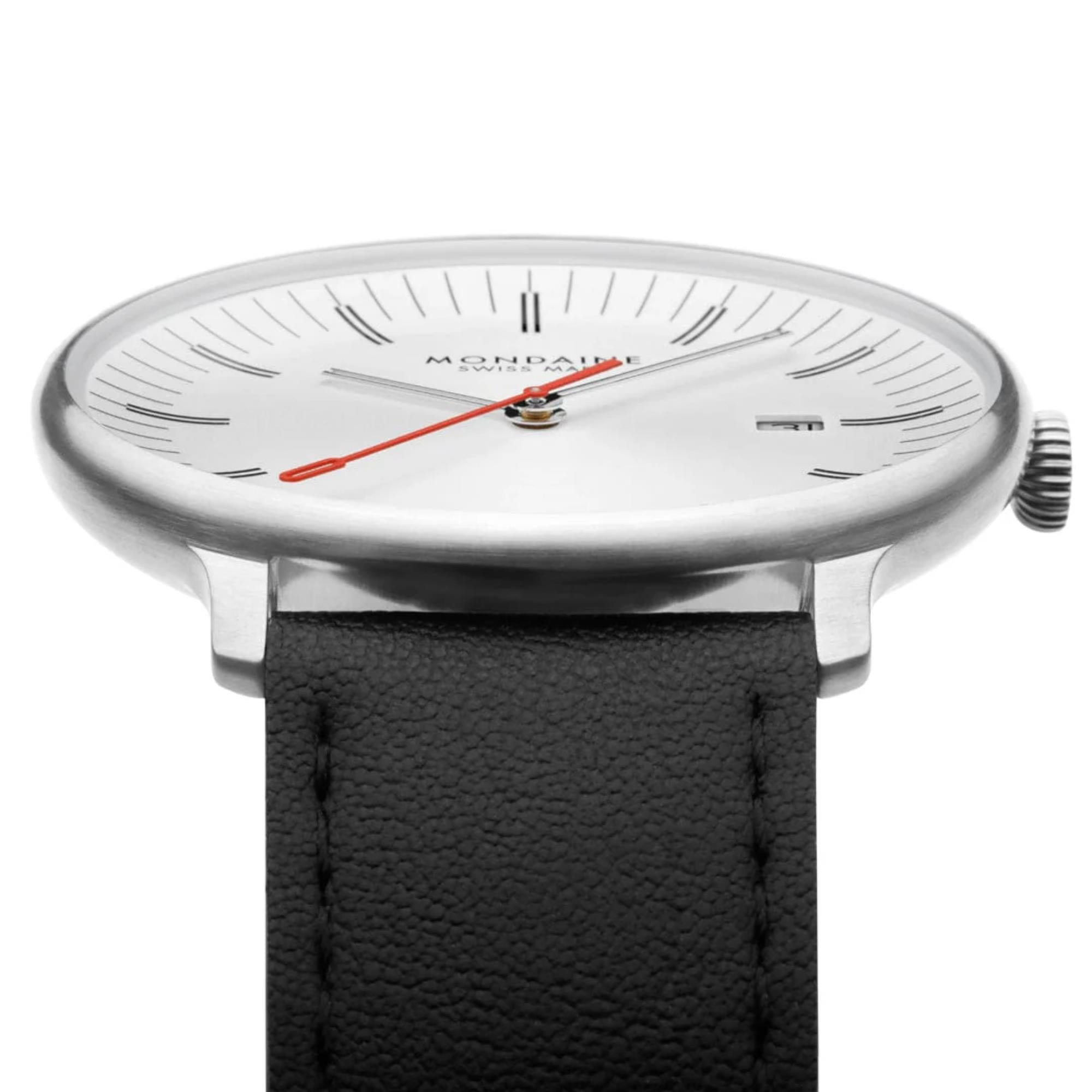 Mondaine Doppio Quartz Off-White Dial Leather Strap Men's Watch MLE.41210.LBV