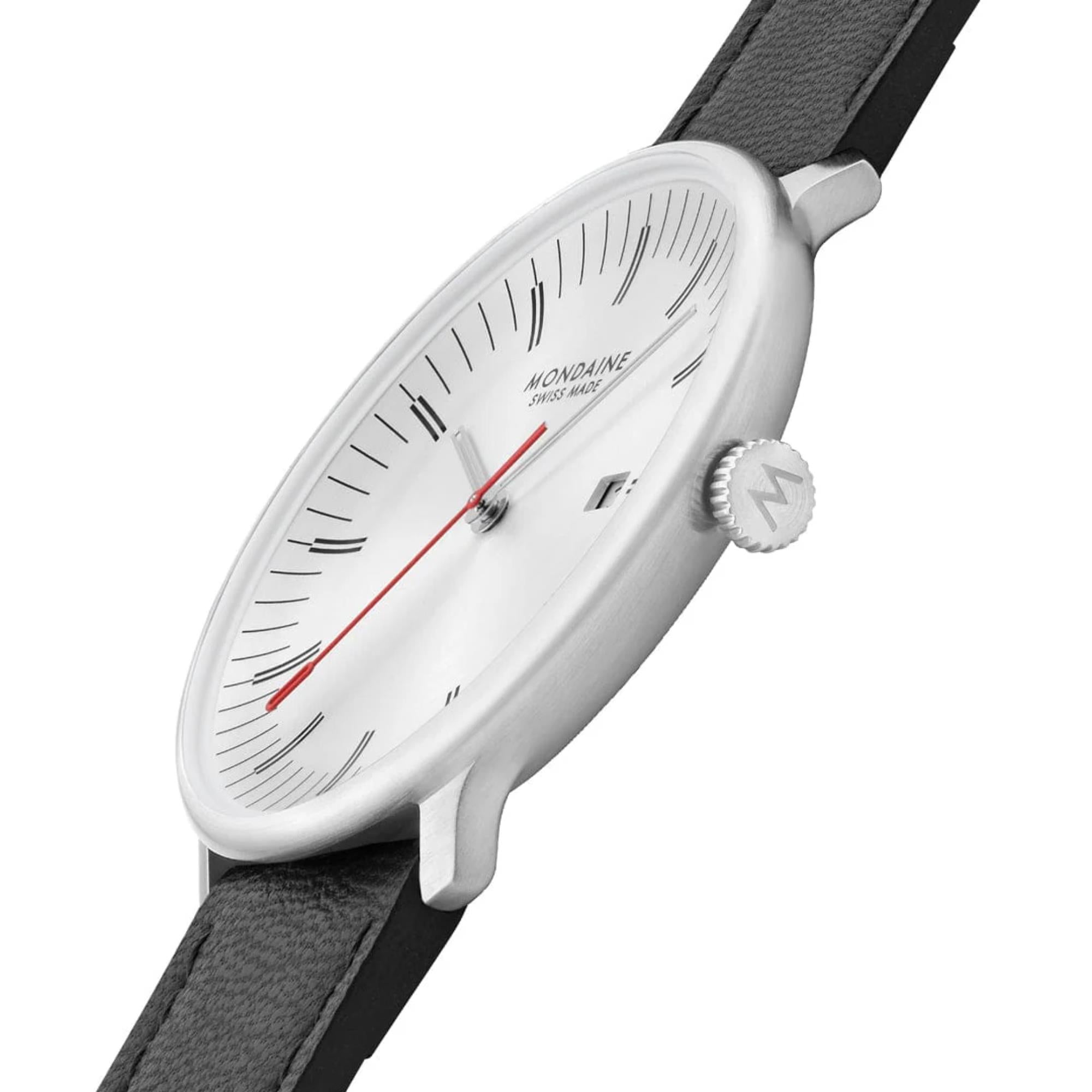 Mondaine Doppio Quartz Off-White Dial Leather Strap Men's Watch MLE.41210.LBV