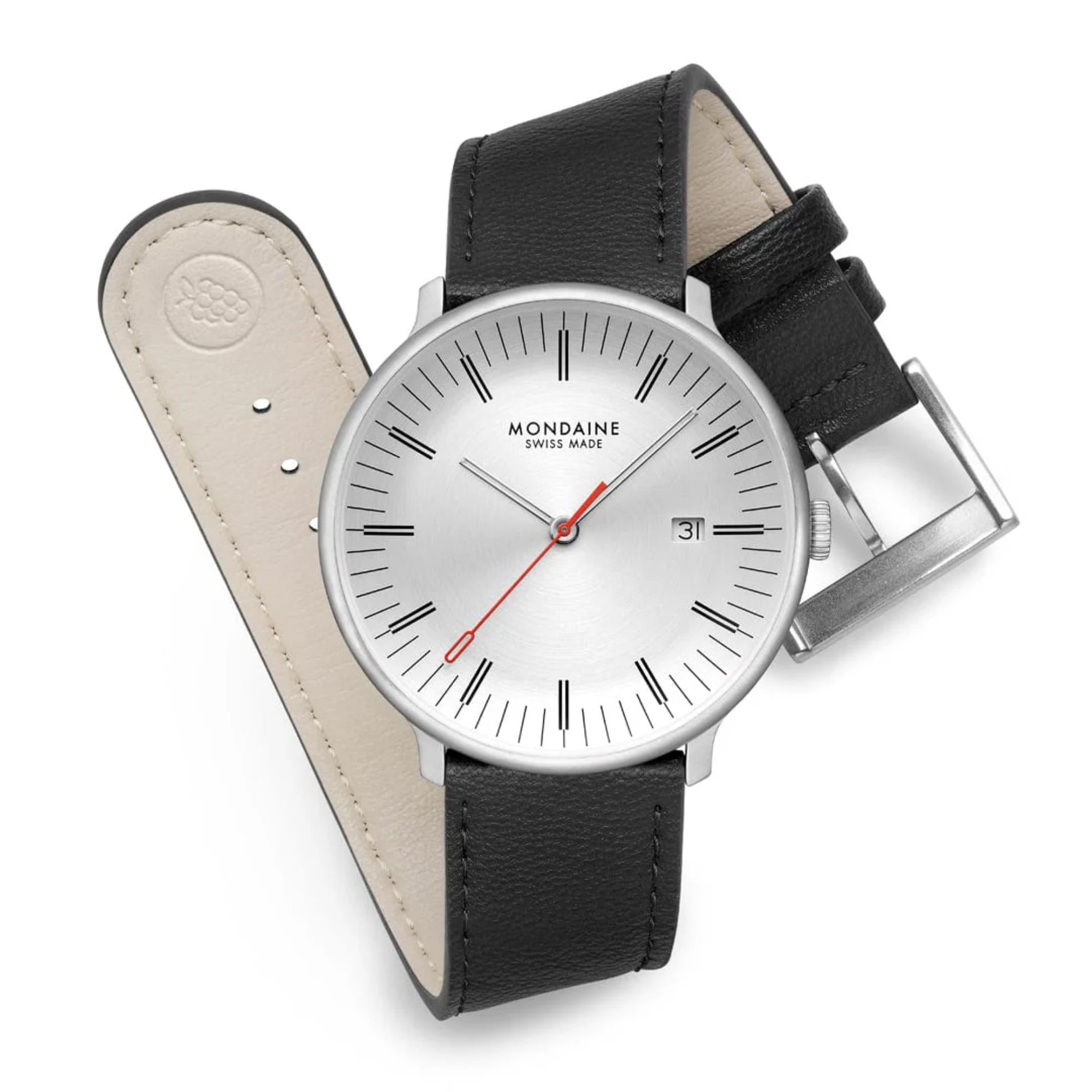 Mondaine Doppio Quartz Off-White Dial Leather Strap Men's Watch MLE.41210.LBV