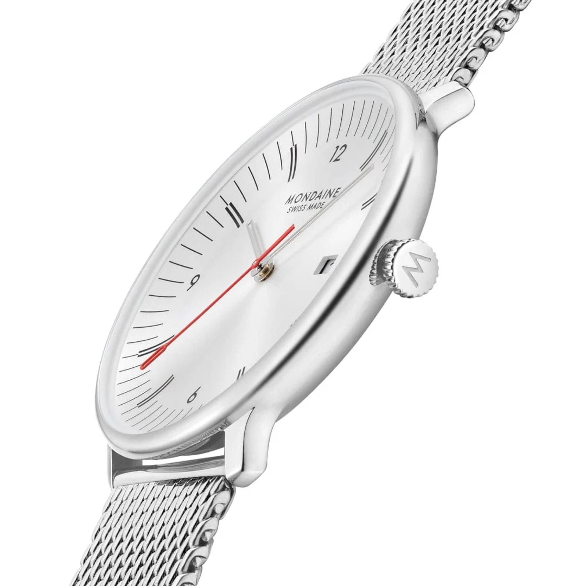 Mondaine Doppio Quartz Off-White Dial Steel Strap Men's Watch MLE.41210.SM