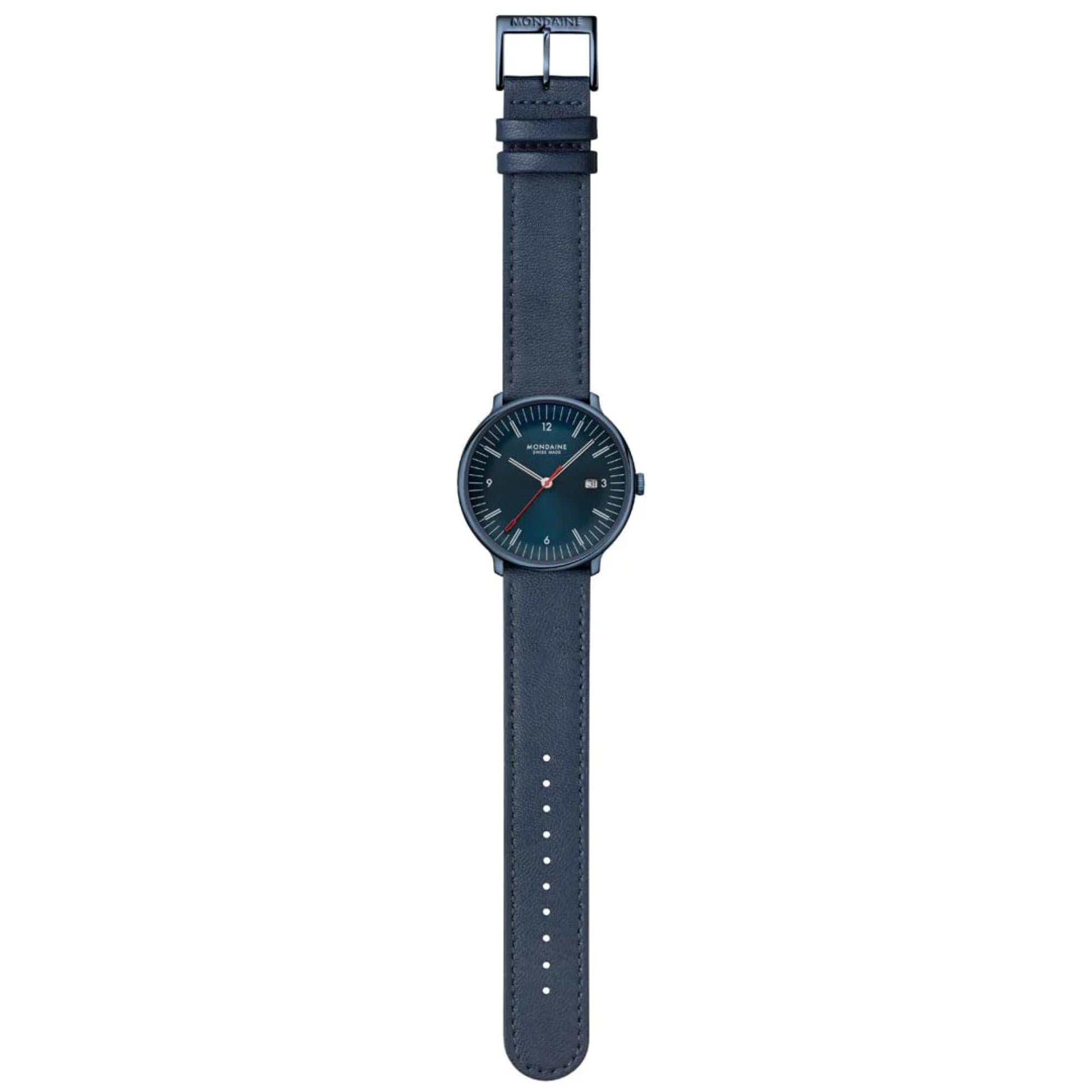 Mondaine Doppio Quartz Blue Dial Leather Strap Men's Watch MLE.41240.LDV