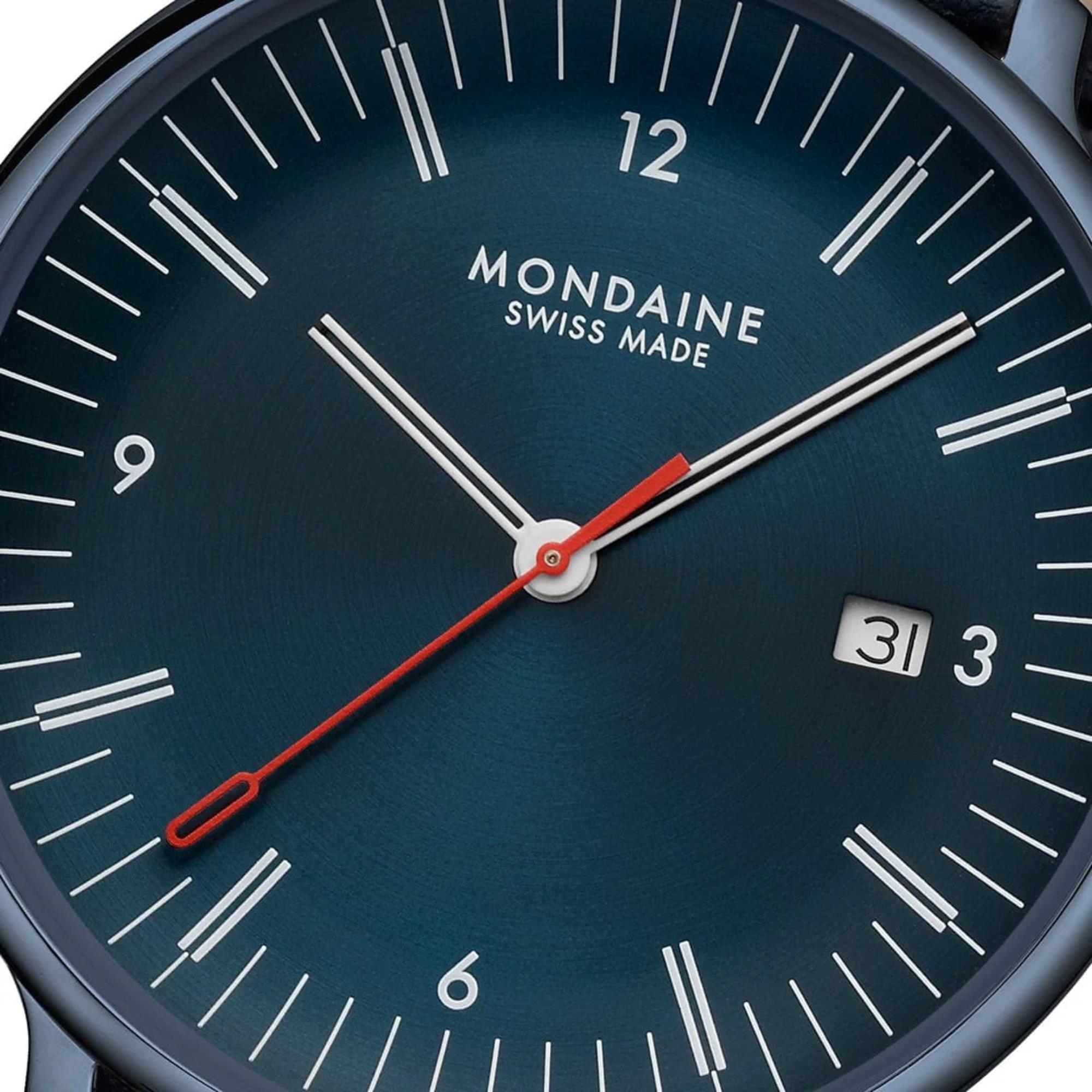 Mondaine Doppio Quartz Blue Dial Leather Strap Men's Watch MLE.41240.LDV