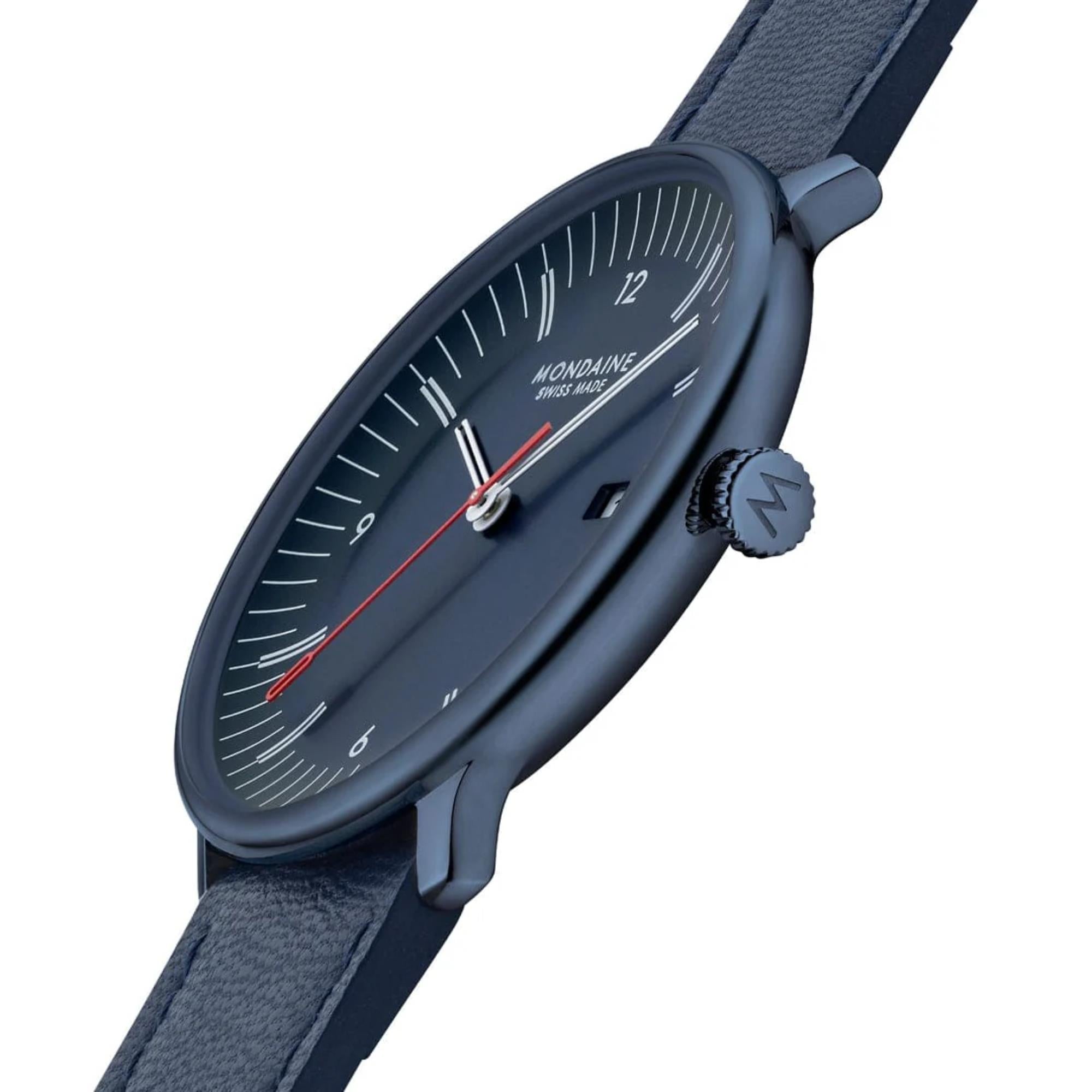 Mondaine Doppio Quartz Blue Dial Leather Strap Men's Watch MLE.41240.LDV