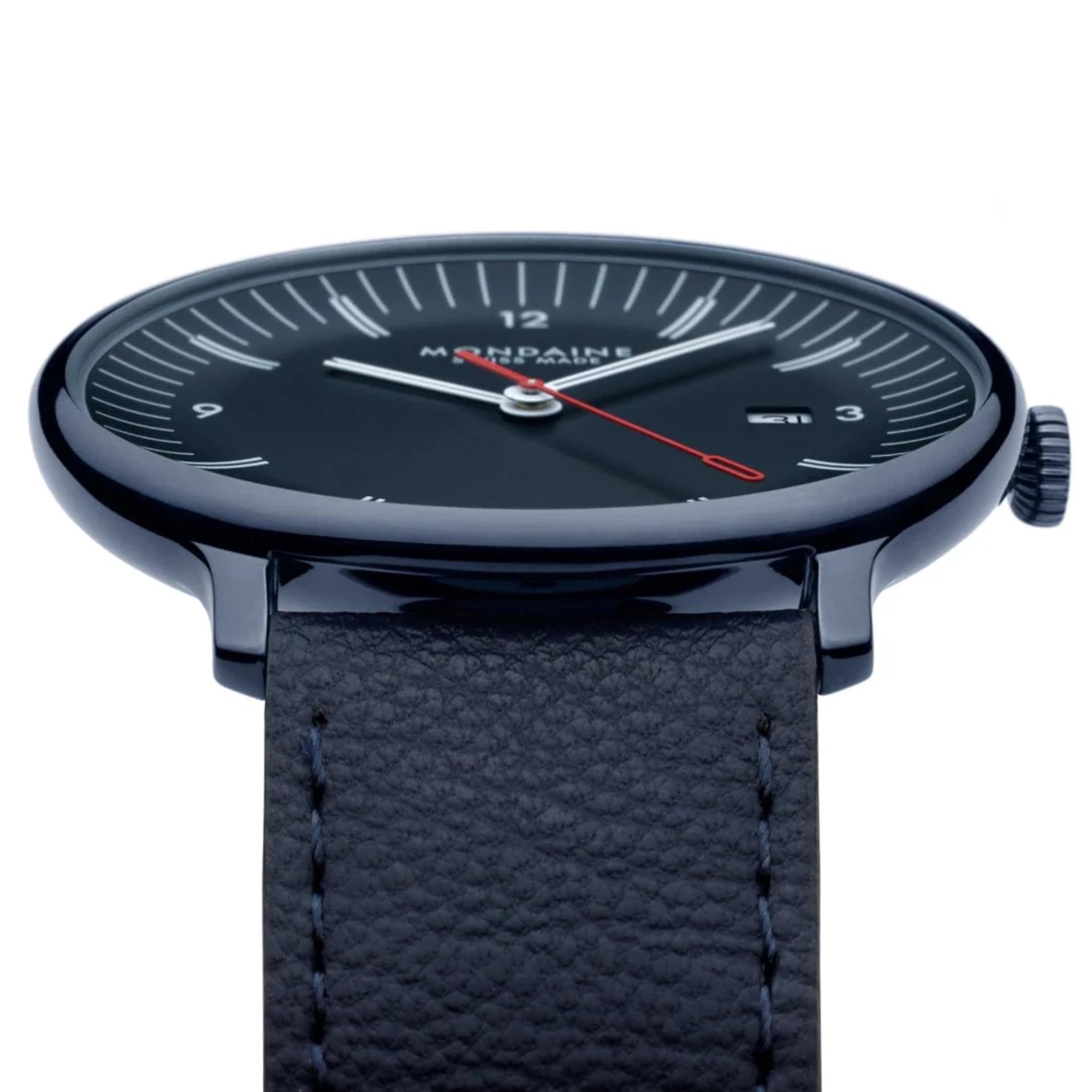 Mondaine Doppio Quartz Blue Dial Leather Strap Men's Watch MLE.41240.LDV