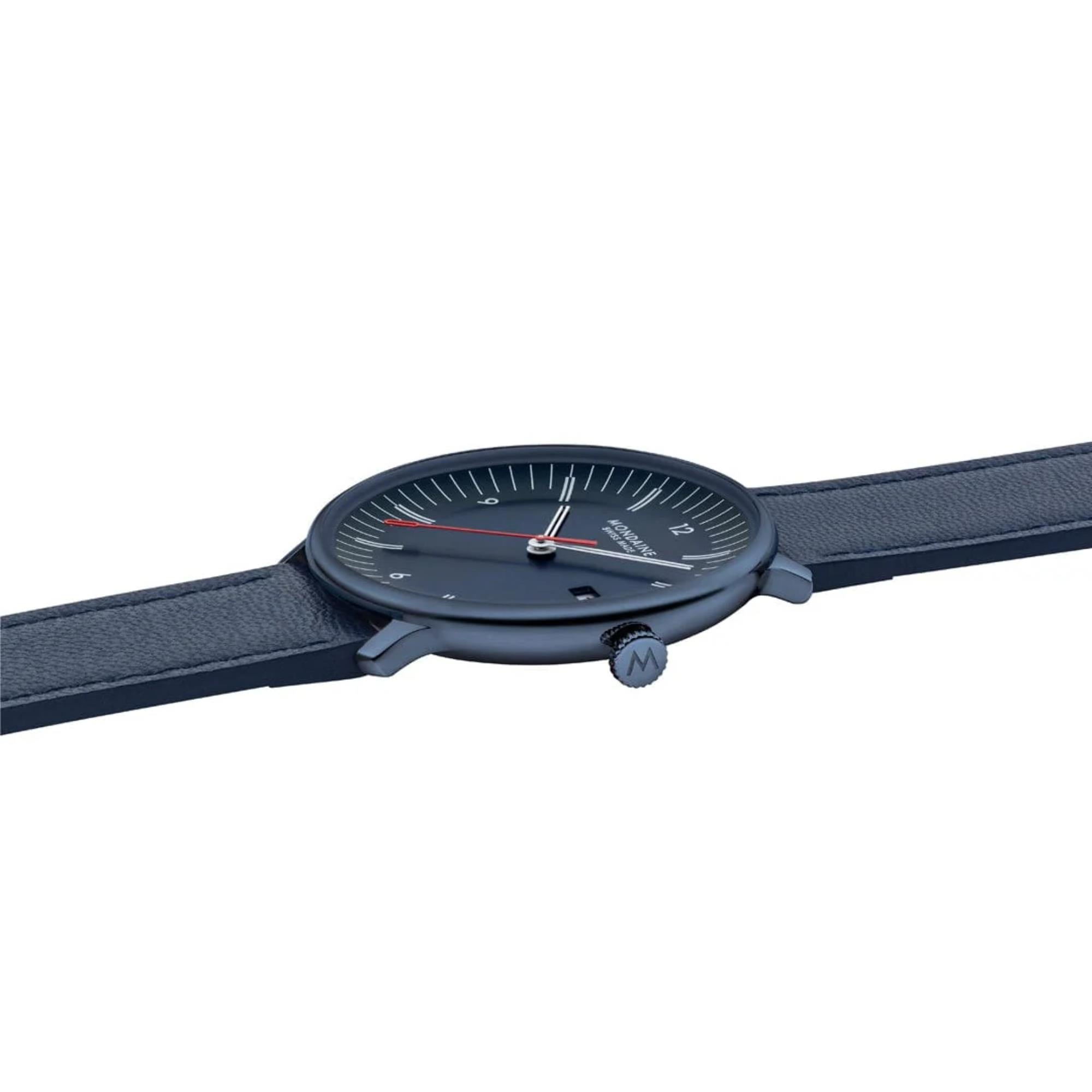 Mondaine Doppio Quartz Blue Dial Leather Strap Men's Watch MLE.41240.LDV