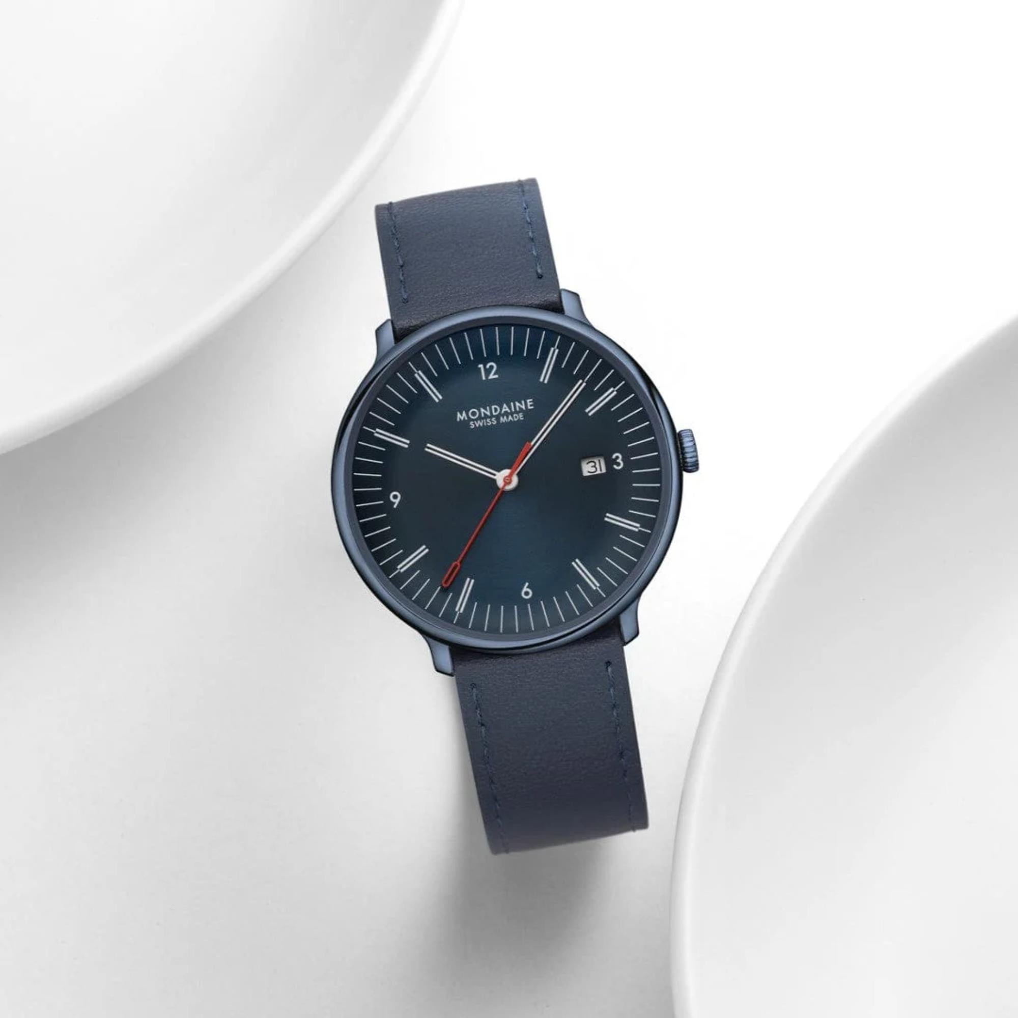 Mondaine Doppio Quartz Blue Dial Leather Strap Men's Watch MLE.41240.LDV