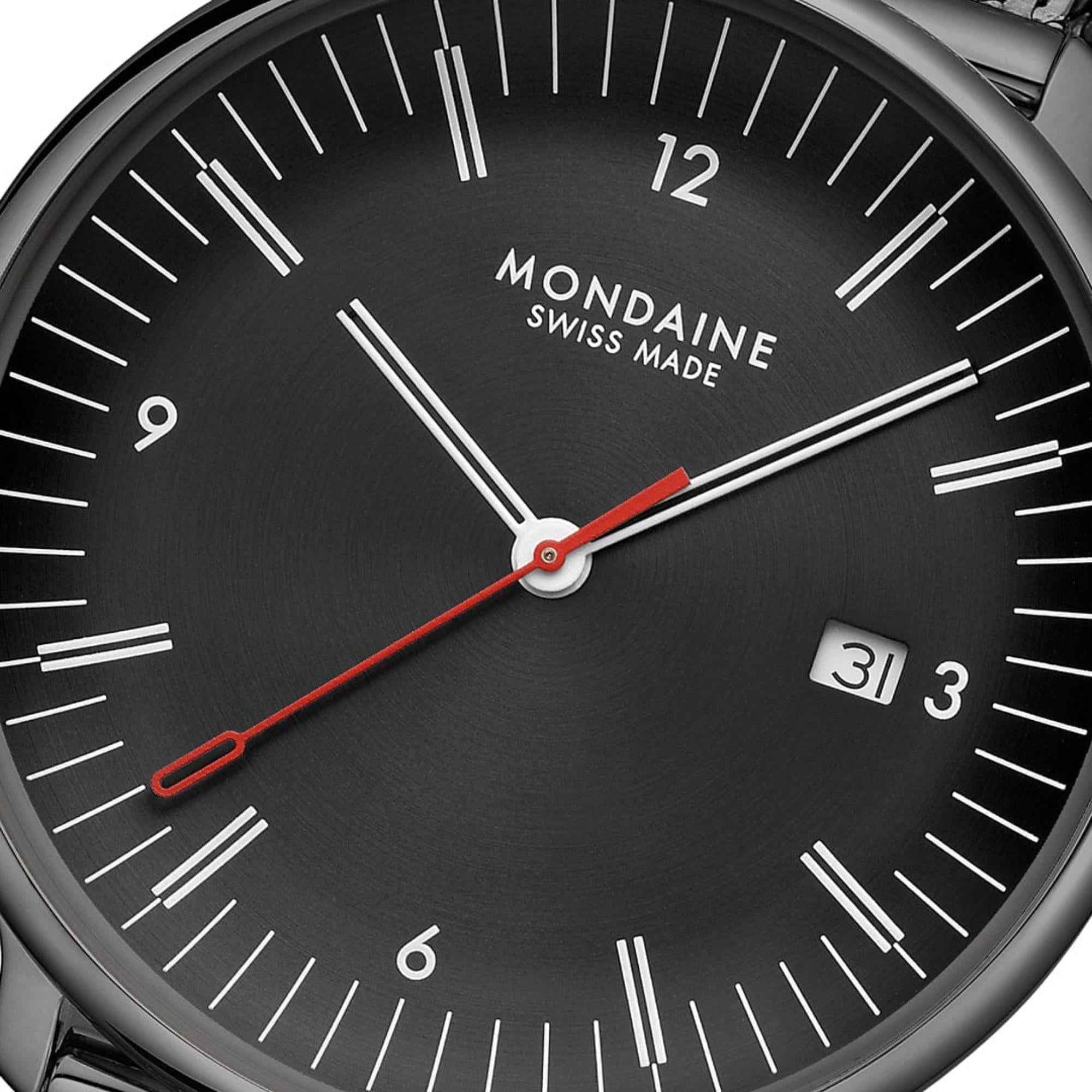 Mondaine Doppio Quartz Black Dial Steel Strap Men's Watch MLE.41220.SM