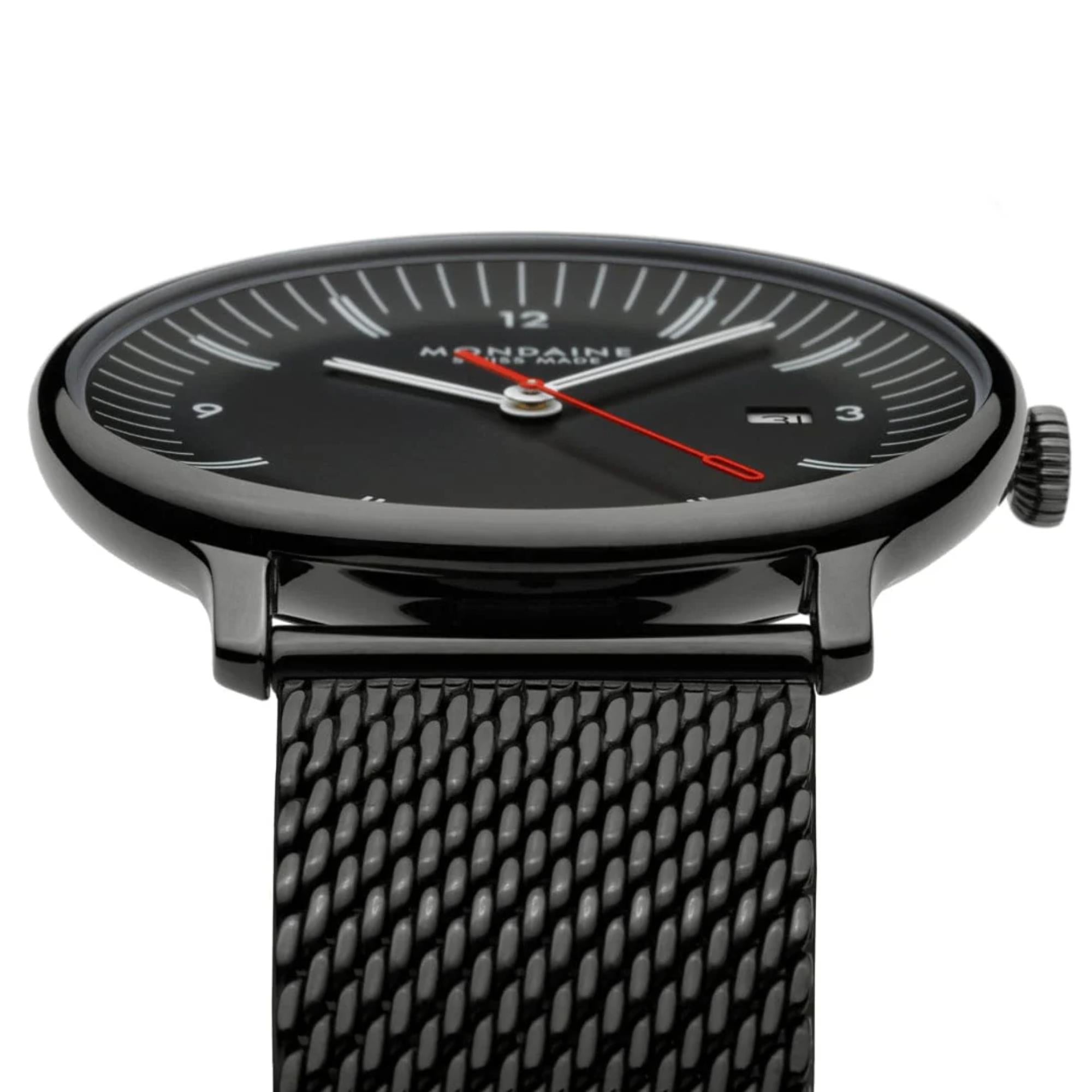 Mondaine Doppio Quartz Black Dial Steel Strap Men's Watch MLE.41220.SM