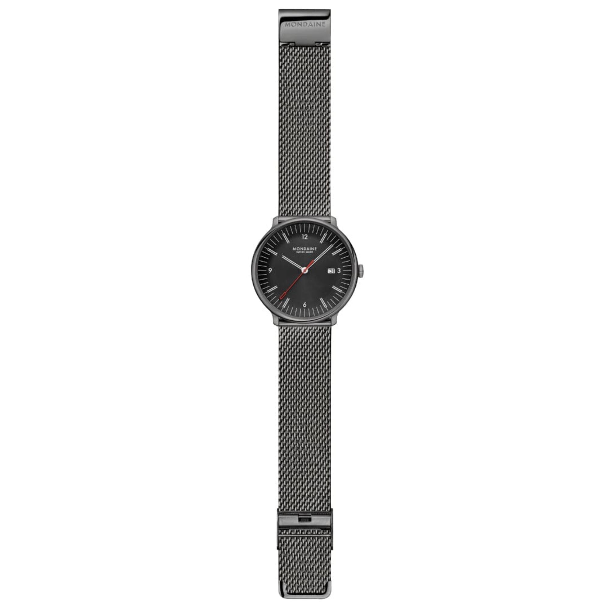 Mondaine Doppio Quartz Black Dial Steel Strap Men's Watch MLE.41220.SM