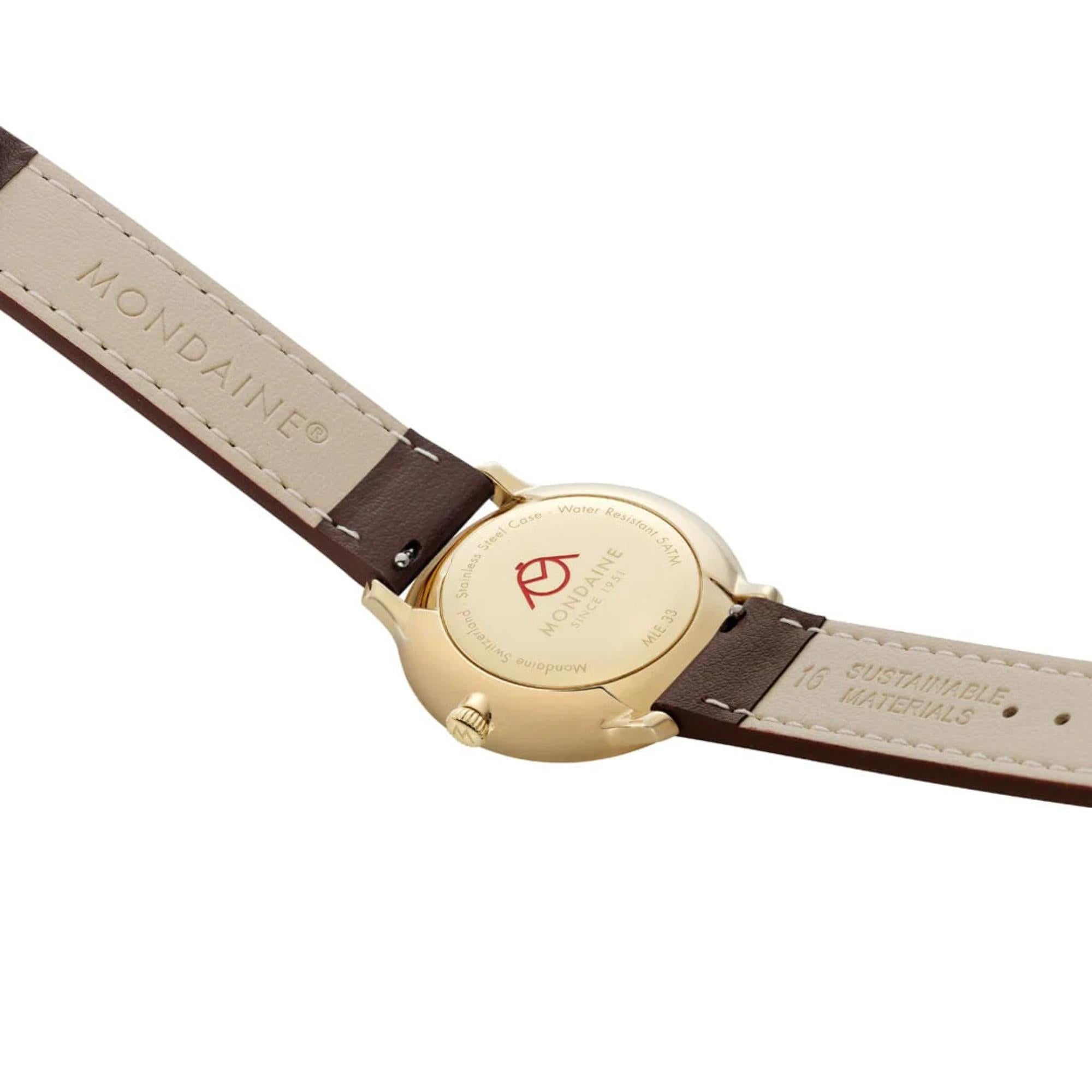 Mondaine Doppio Quartz Off-White Dial Leather Strap Women's Watch MLE.33110.LGV