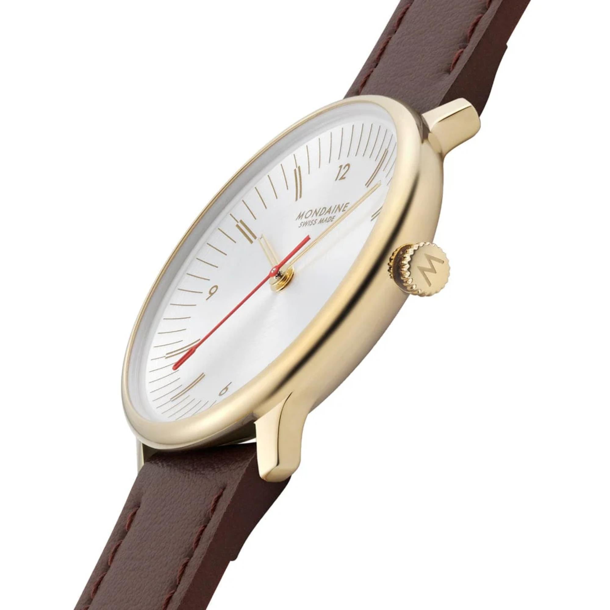 Mondaine Doppio Quartz Off-White Dial Leather Strap Women's Watch MLE.33110.LGV