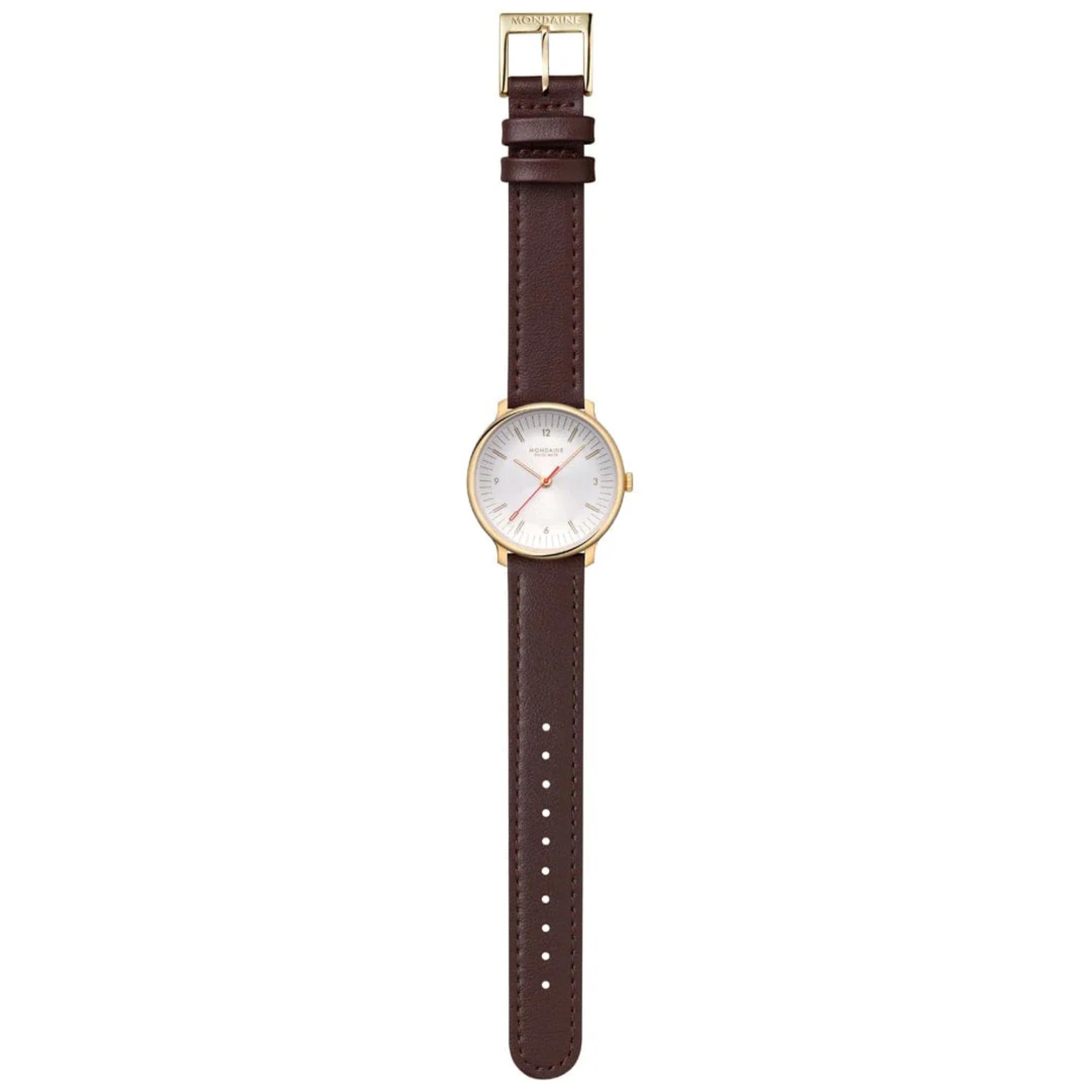 Mondaine Doppio Quartz Off-White Dial Leather Strap Women's Watch MLE.33110.LGV