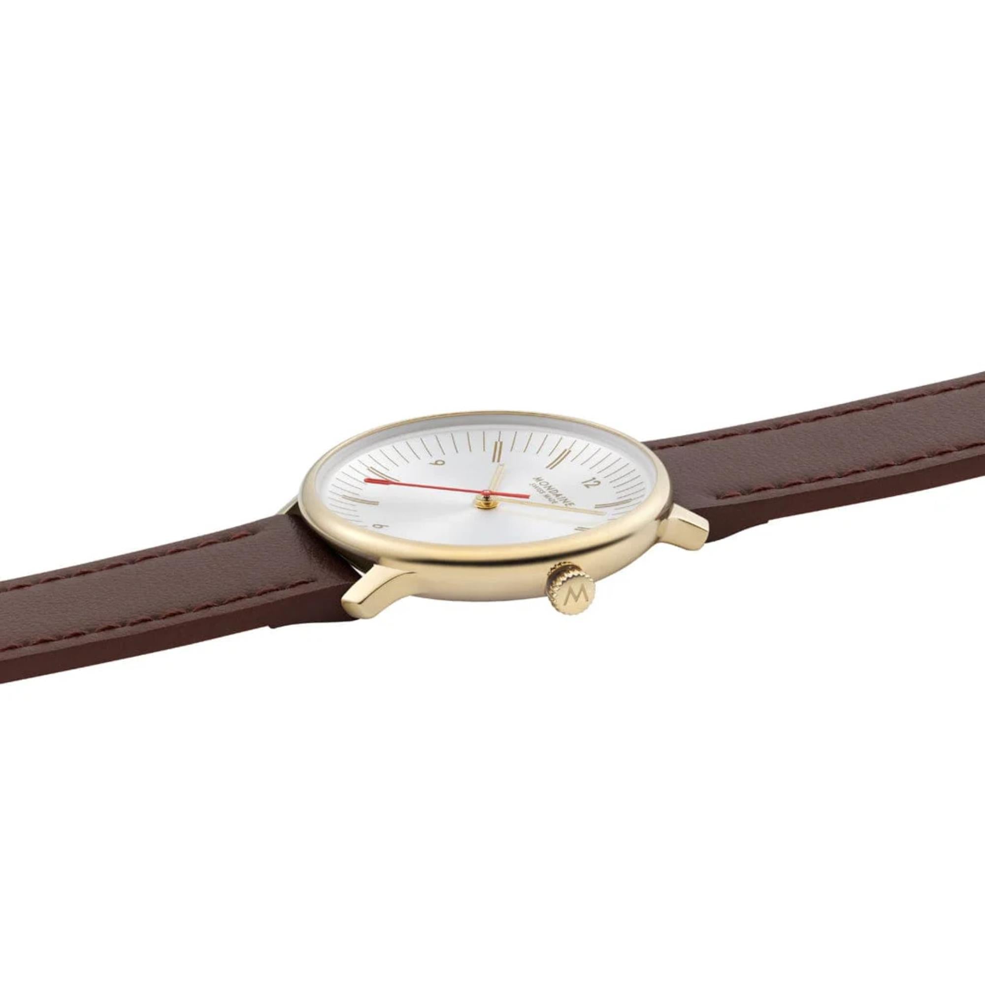 Mondaine Doppio Quartz Off-White Dial Leather Strap Women's Watch MLE.33110.LGV