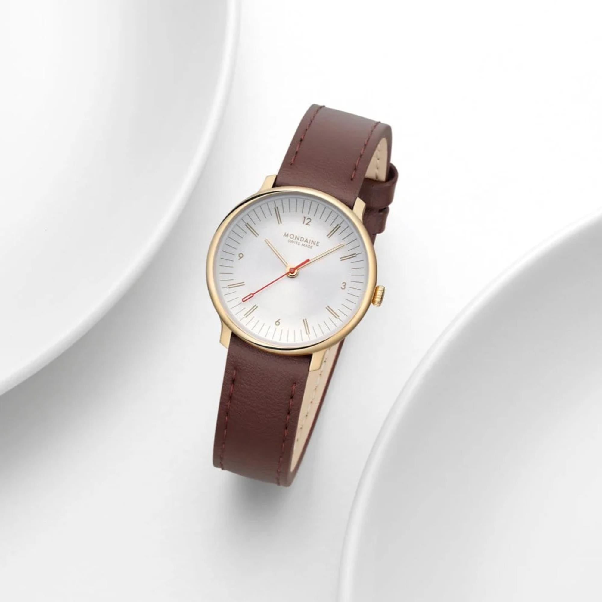 Mondaine Doppio Quartz Off-White Dial Leather Strap Women's Watch MLE.33110.LGV