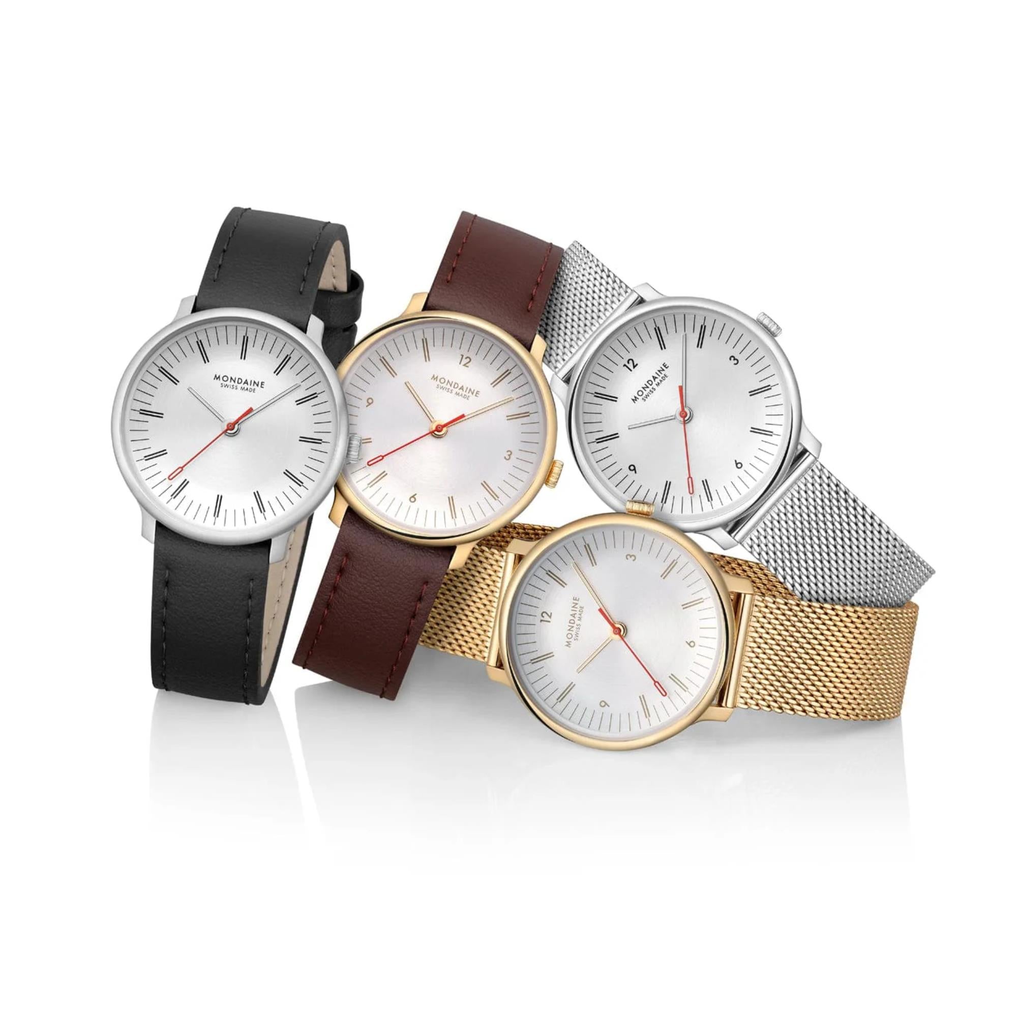 Mondaine Doppio Quartz Off-White Dial Leather Strap Women's Watch MLE.33110.LGV
