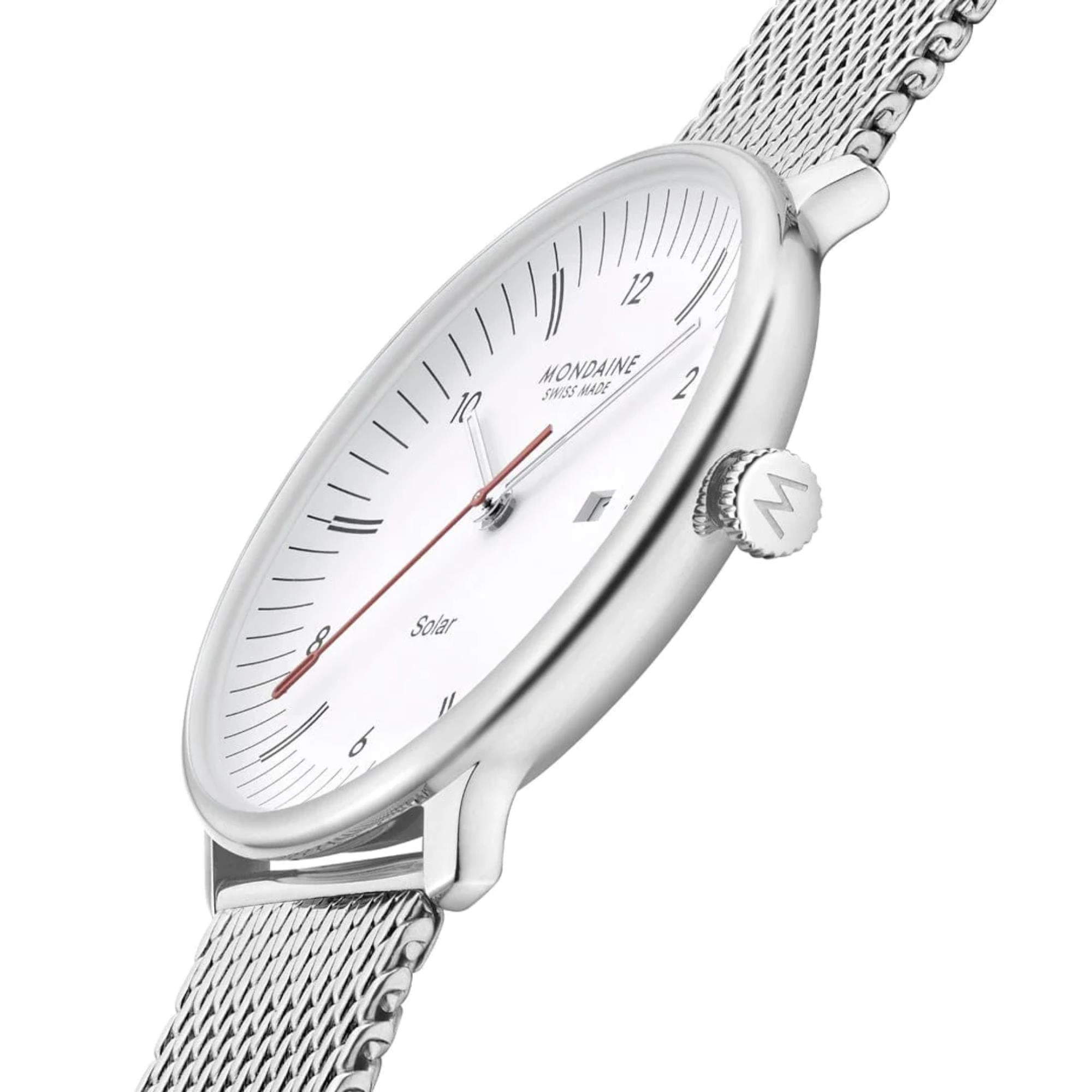 Mondaine Doppio Solar White Dial Steel Strap Men's Watch MLE.41910.SM