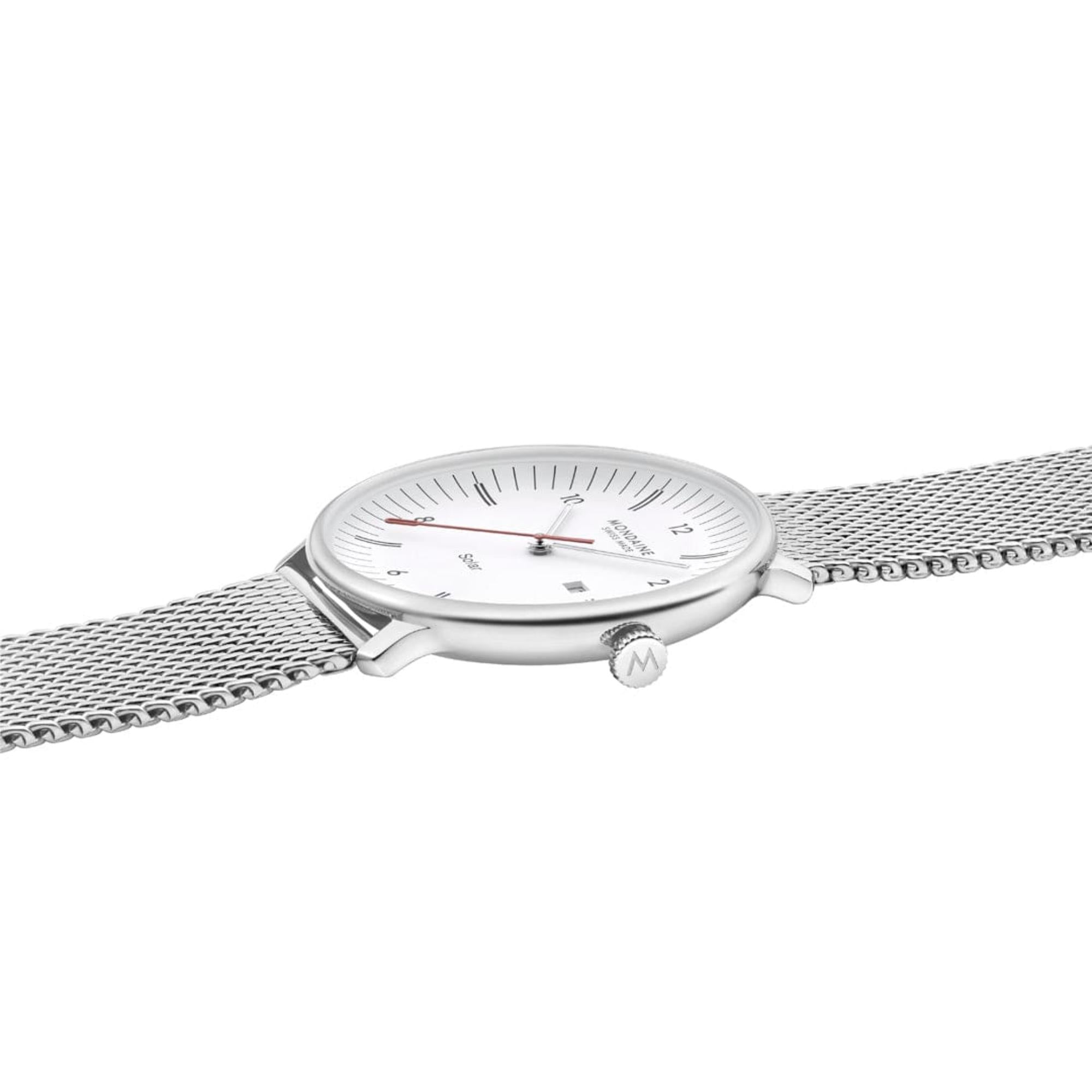 Mondaine Doppio Solar White Dial Steel Strap Men's Watch MLE.41910.SM