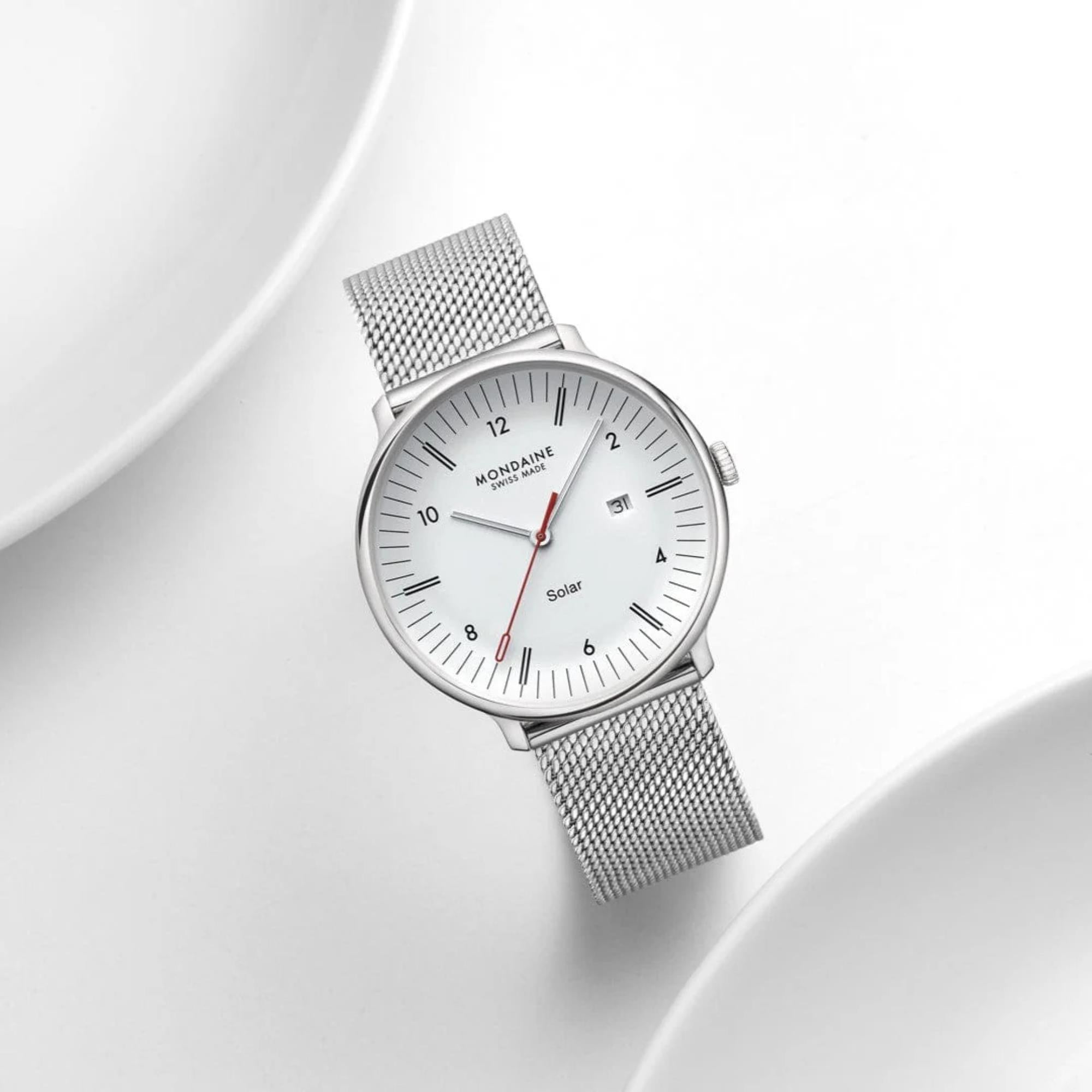 Mondaine Doppio Solar White Dial Steel Strap Men's Watch MLE.41910.SM