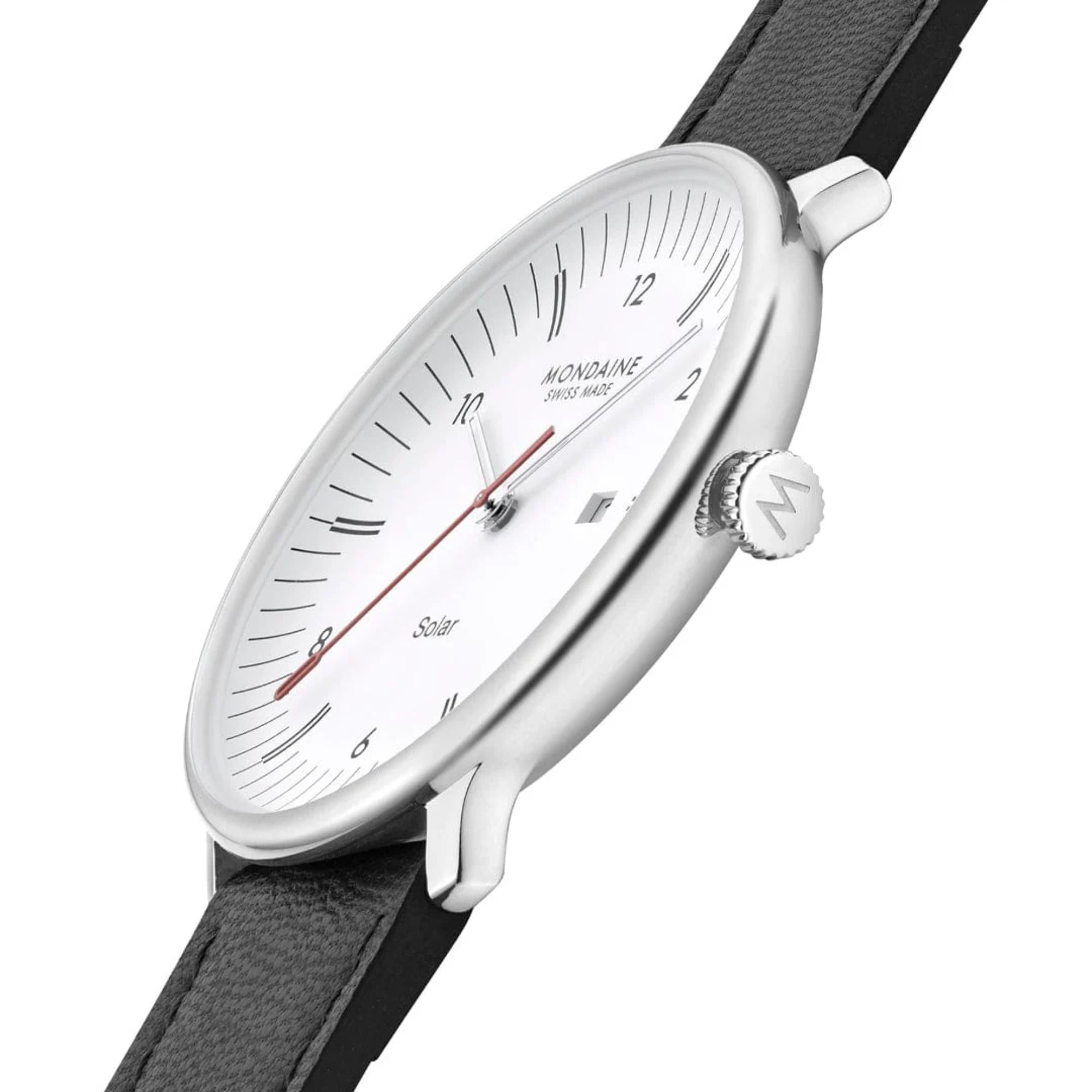 Mondaine Doppio Solar White Dial Leather Strap Men's Watch MLE.41910.LBV