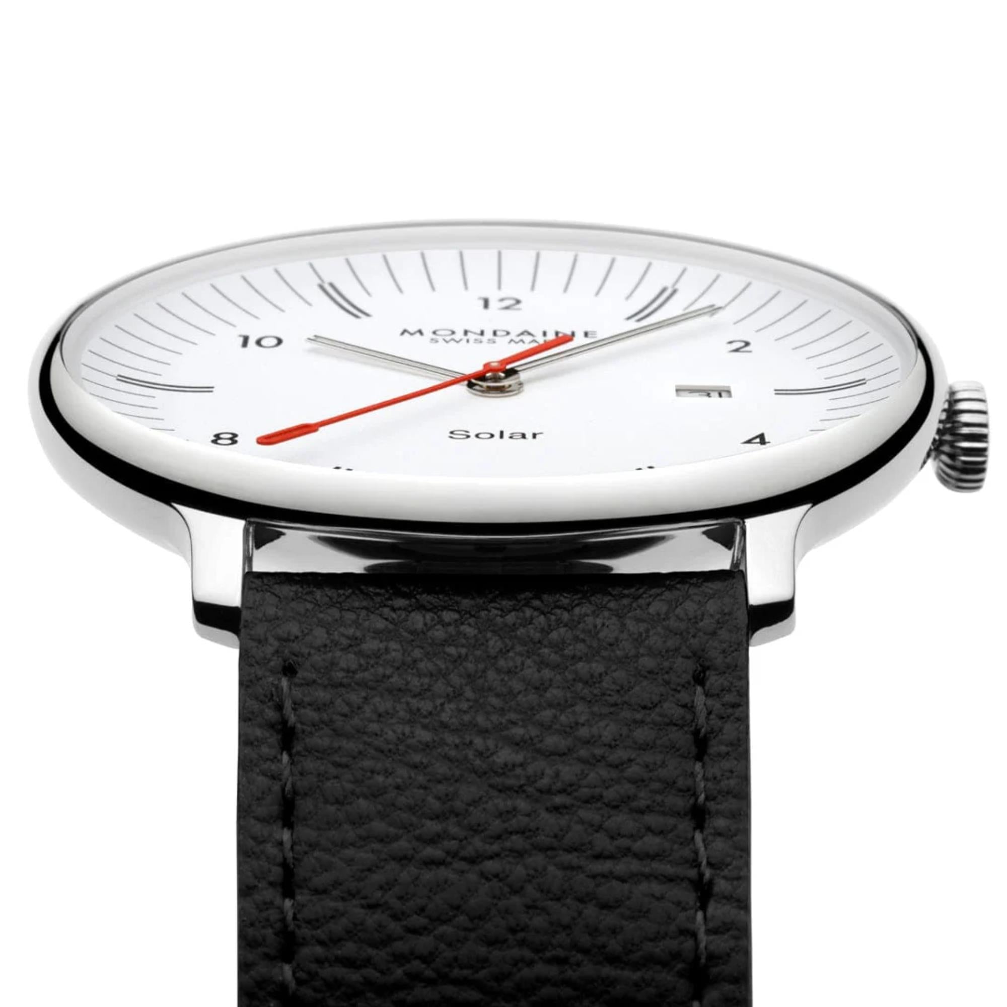 Mondaine Doppio Solar White Dial Leather Strap Men's Watch MLE.41910.LBV