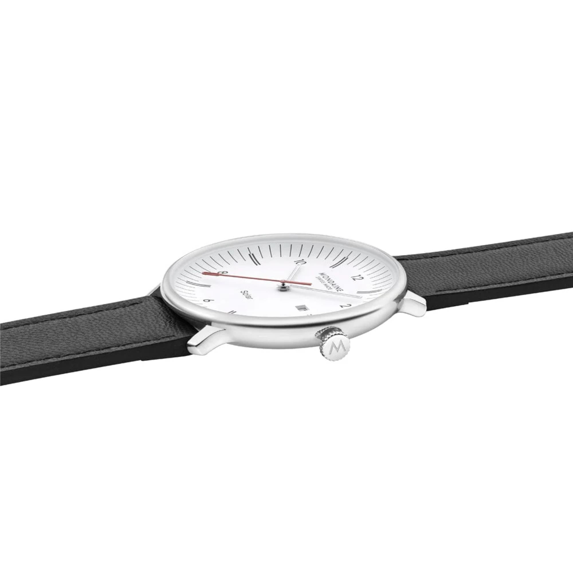 Mondaine Doppio Solar White Dial Leather Strap Men's Watch MLE.41910.LBV