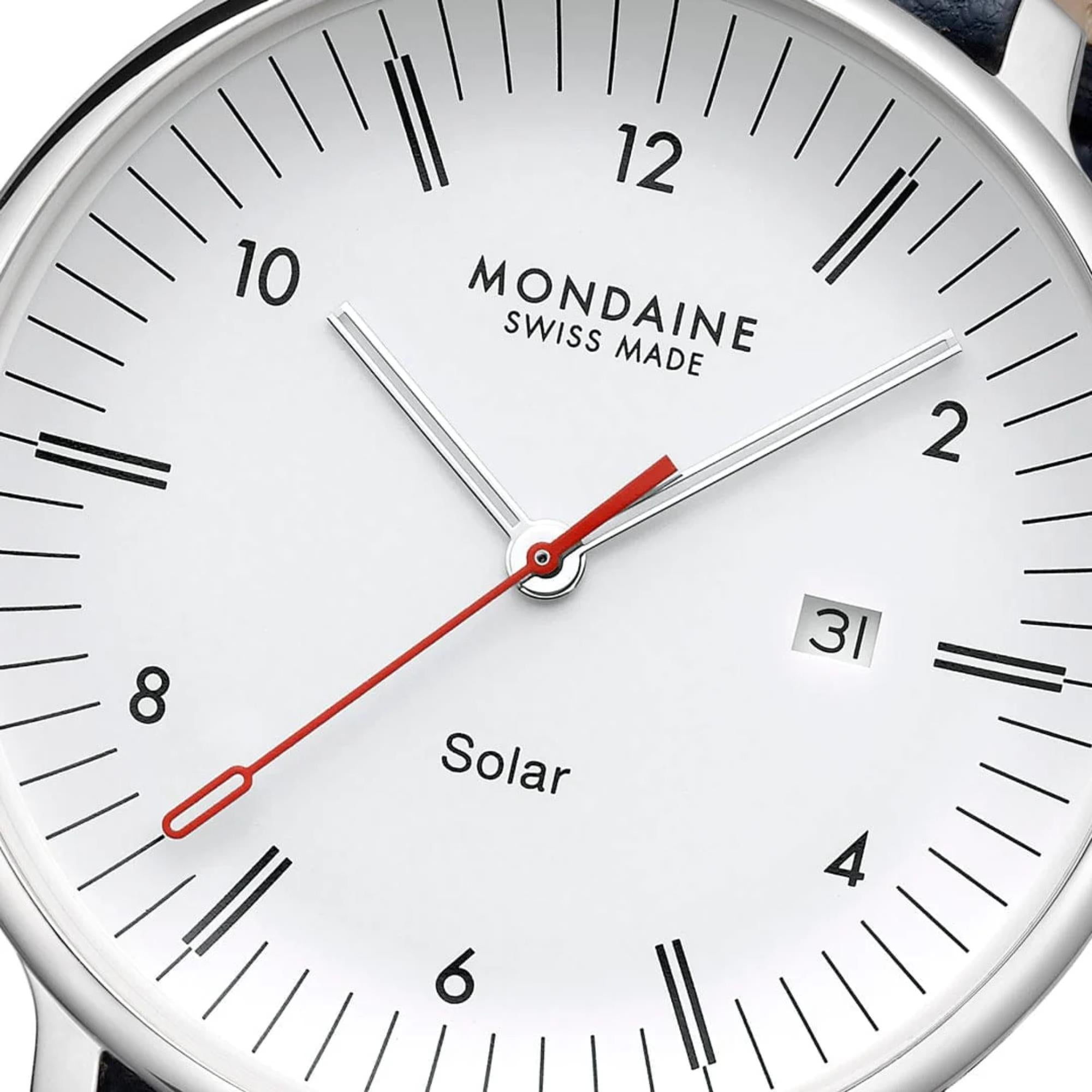 Mondaine Doppio Solar White Dial Leather Strap Men's Watch MLE.41910.LDV